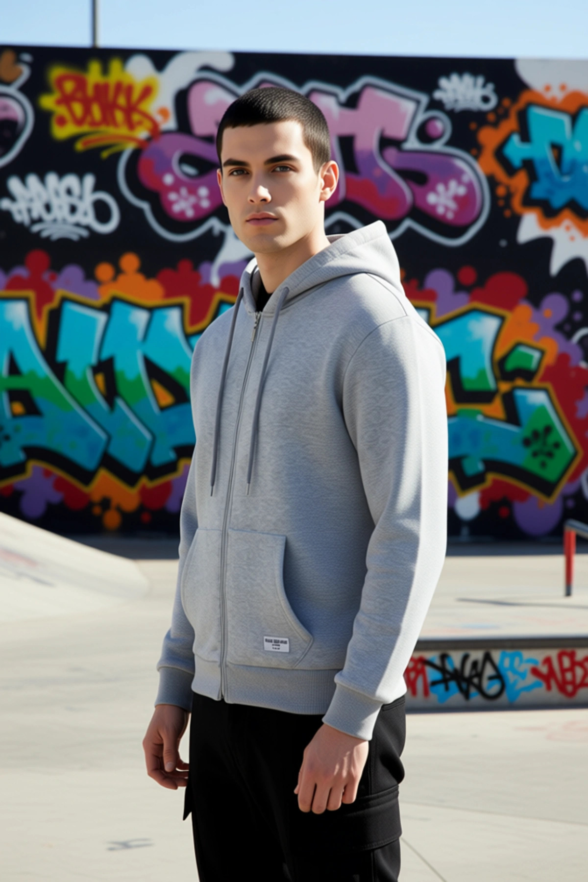 Erkek Kapüşonlu Standart Kol Fermuarlı Regular Fit Sweatshirt Fonksiyonel Dayanıklı Modern