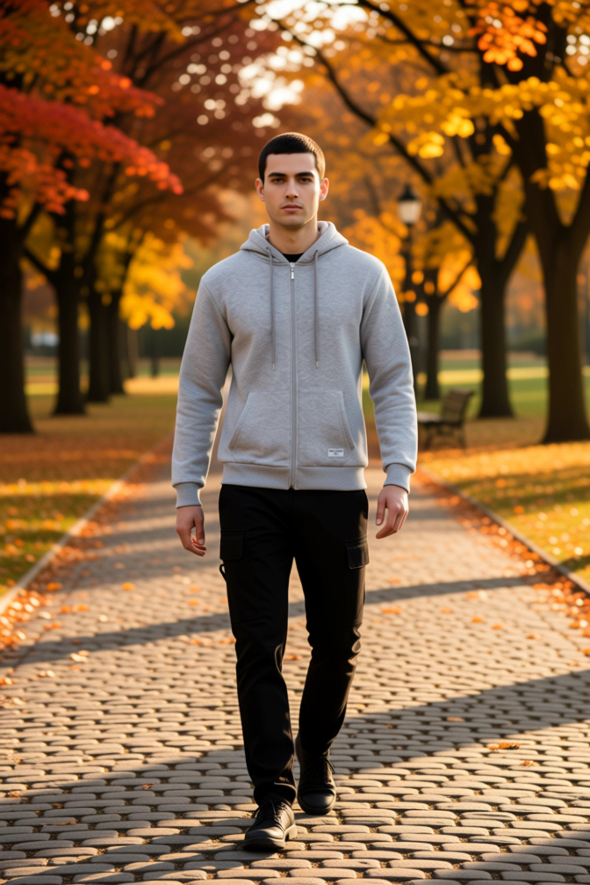 Erkek Kapüşonlu Standart Kol Fermuarlı Regular Fit Sweatshirt Fonksiyonel Dayanıklı Modern