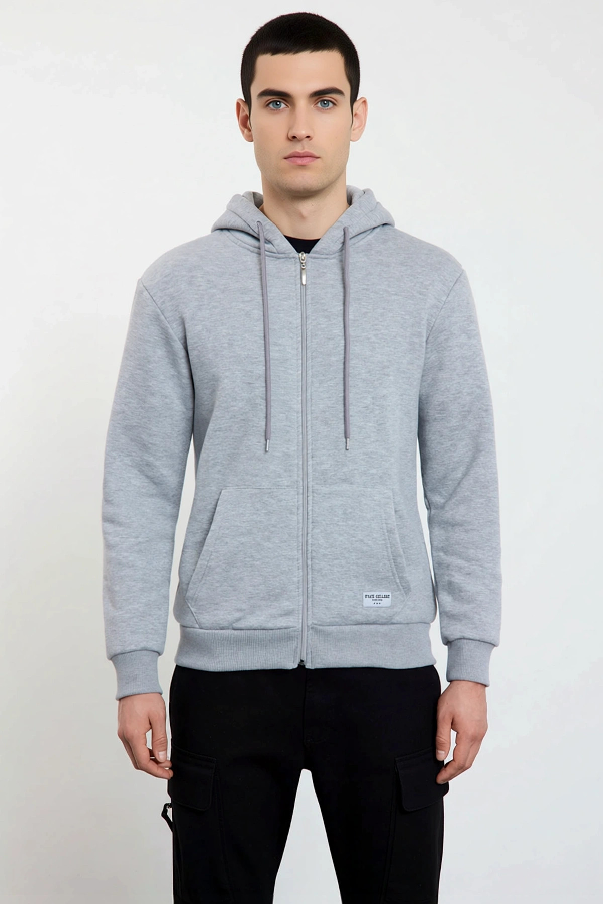 Erkek Kapüşonlu Standart Kol Fermuarlı Regular Fit Sweatshirt Fonksiyonel Dayanıklı Modern