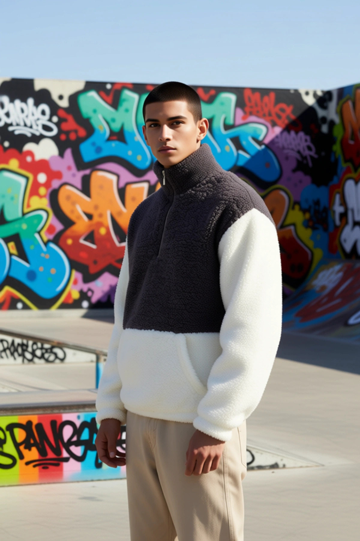 Erkek Dik Yaka Standart Kol %100 Pamuk Oversize Peluş Sweatshirt Fonksiyonel Dayanıklı Şık