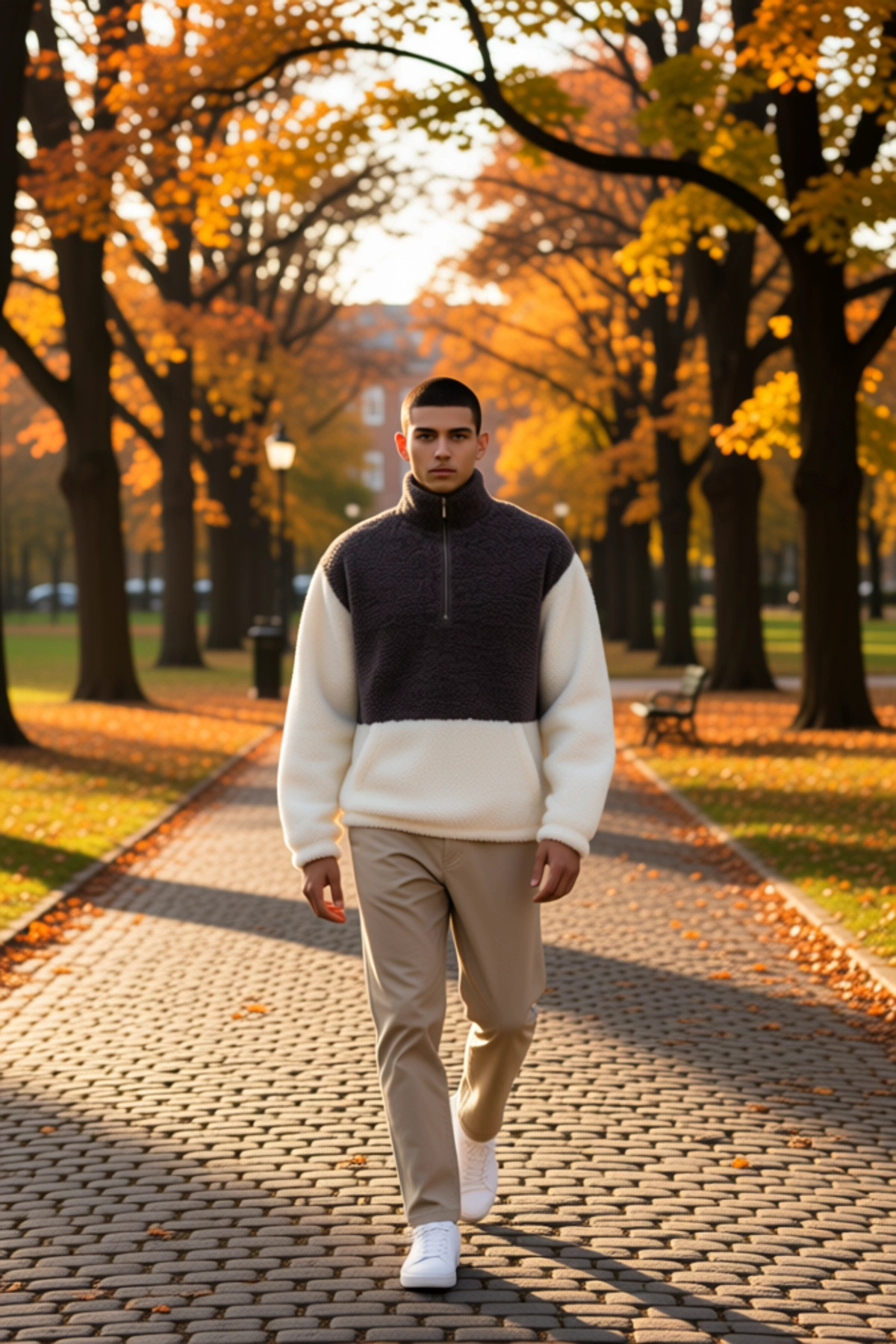 Erkek Dik Yaka Standart Kol %100 Pamuk Oversize Peluş Sweatshirt Fonksiyonel Dayanıklı Şık