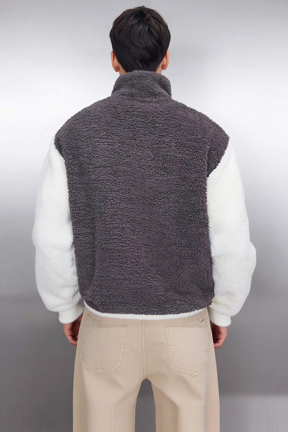 Erkek Dik Yaka Standart Kol %100 Pamuk Oversize Peluş Sweatshirt Fonksiyonel Dayanıklı Şık