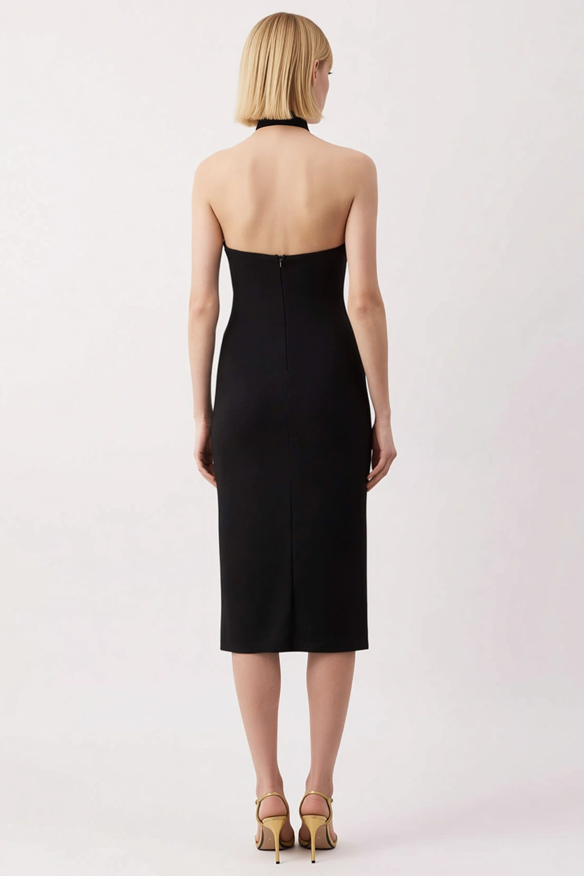 Kadın V Yaka Kolsuz Bodycon Kalıp Örme Midi Elbise Fonksiyonel Dayanıklı Şık