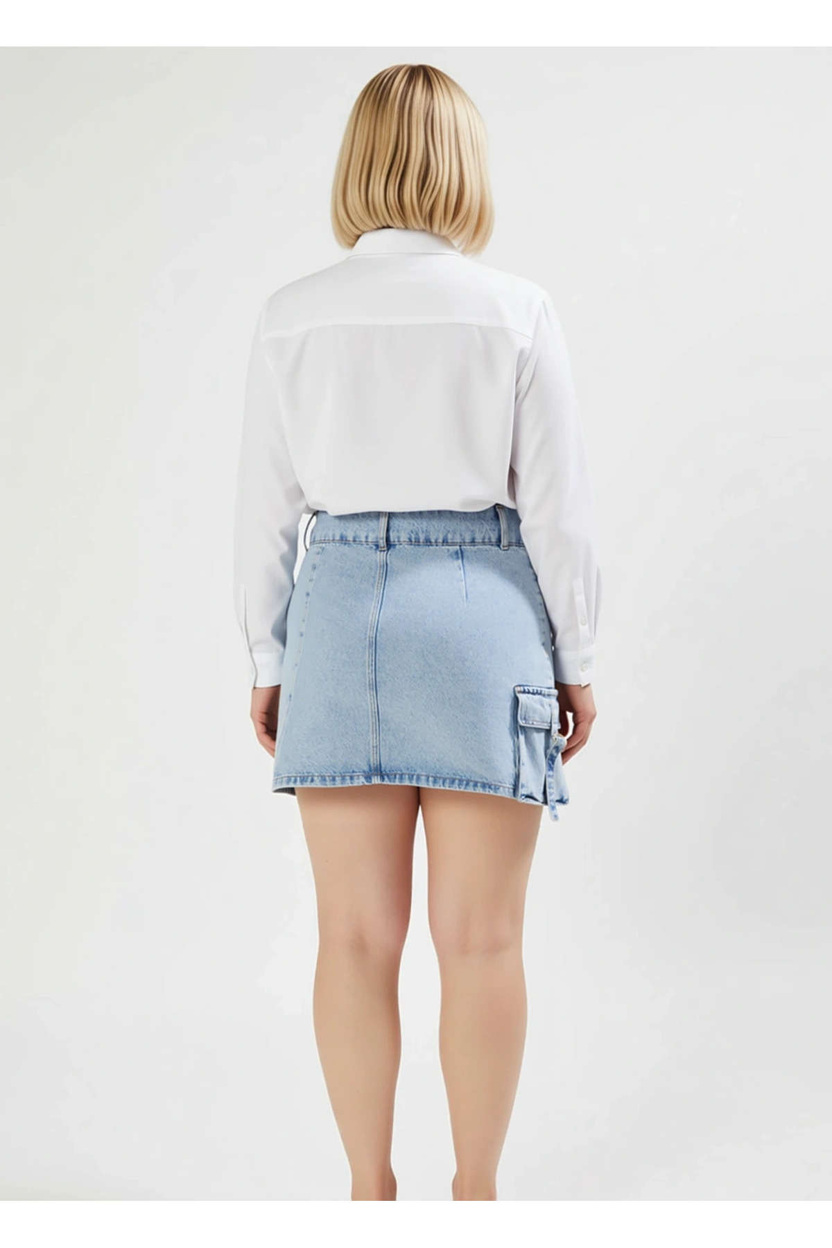 Kadın Yüksek Bel A Kesim Kargo Cepli Denim Mini Etek Fonksiyonel Dayanıklı Kaliteli Modern
