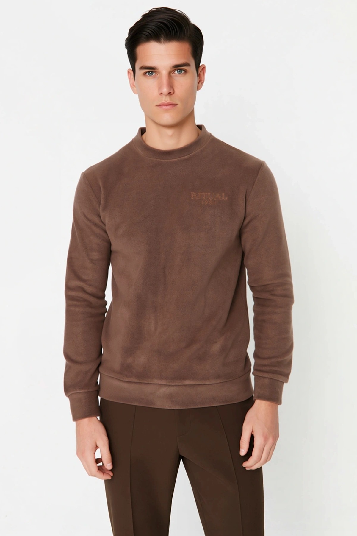 Erkek Bisiklet Yaka Standart Kol Regular Kalıp Polar Sweatshirt Fonksiyonel Dayanıklı Spor