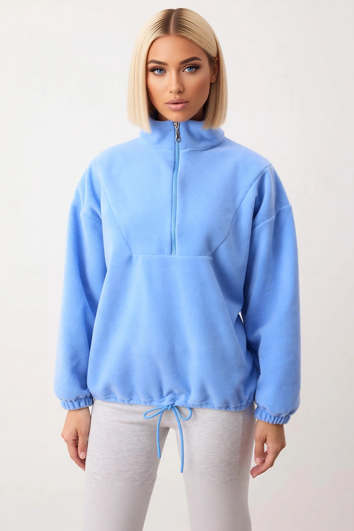 Kadın Dik Yaka Fermuarlı Polar Regular Kalıp Sweatshirt Fonksiyonel Dayanıklı Kaliteli Şık