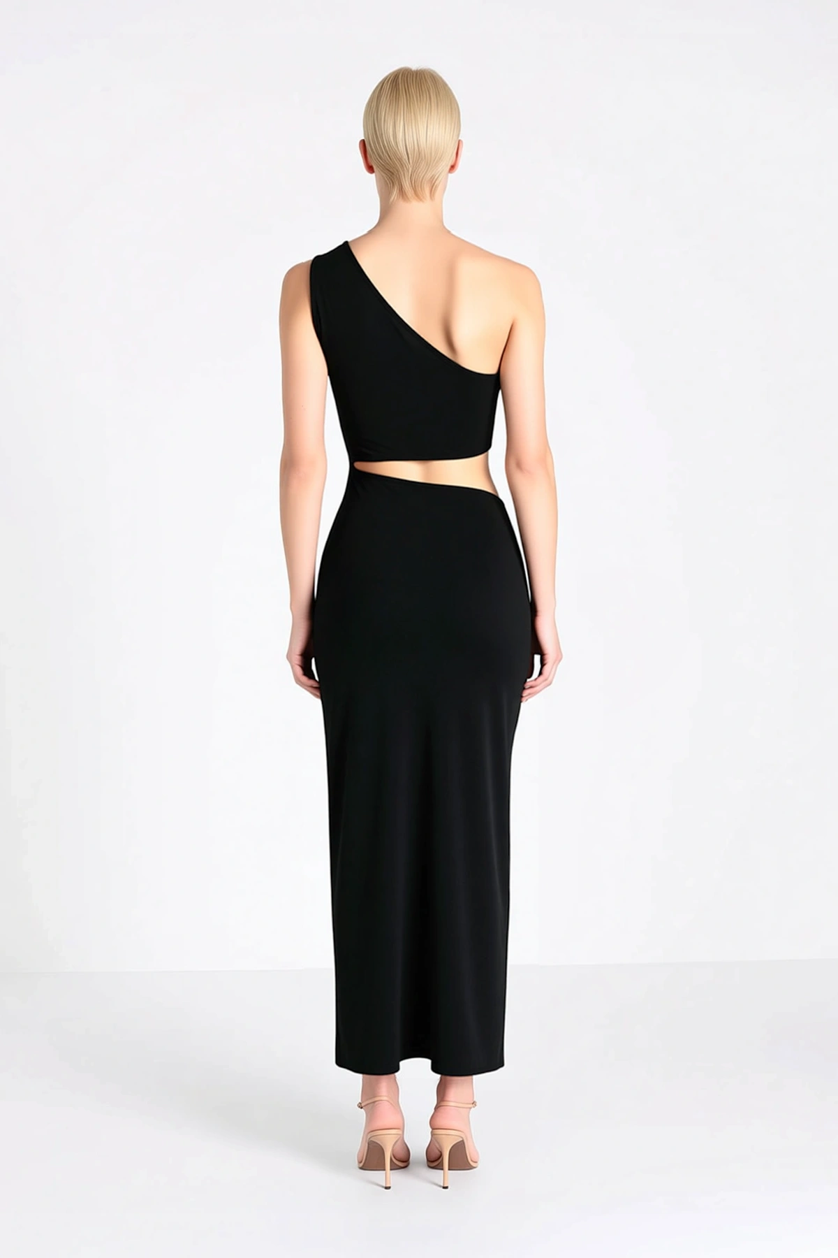 Kadın Tek Omuz Bodycon Midi Plaj Elbisesi Döküm Aksesuar Detaylı Kolsuz Örme Kumaş Günlük Rahat