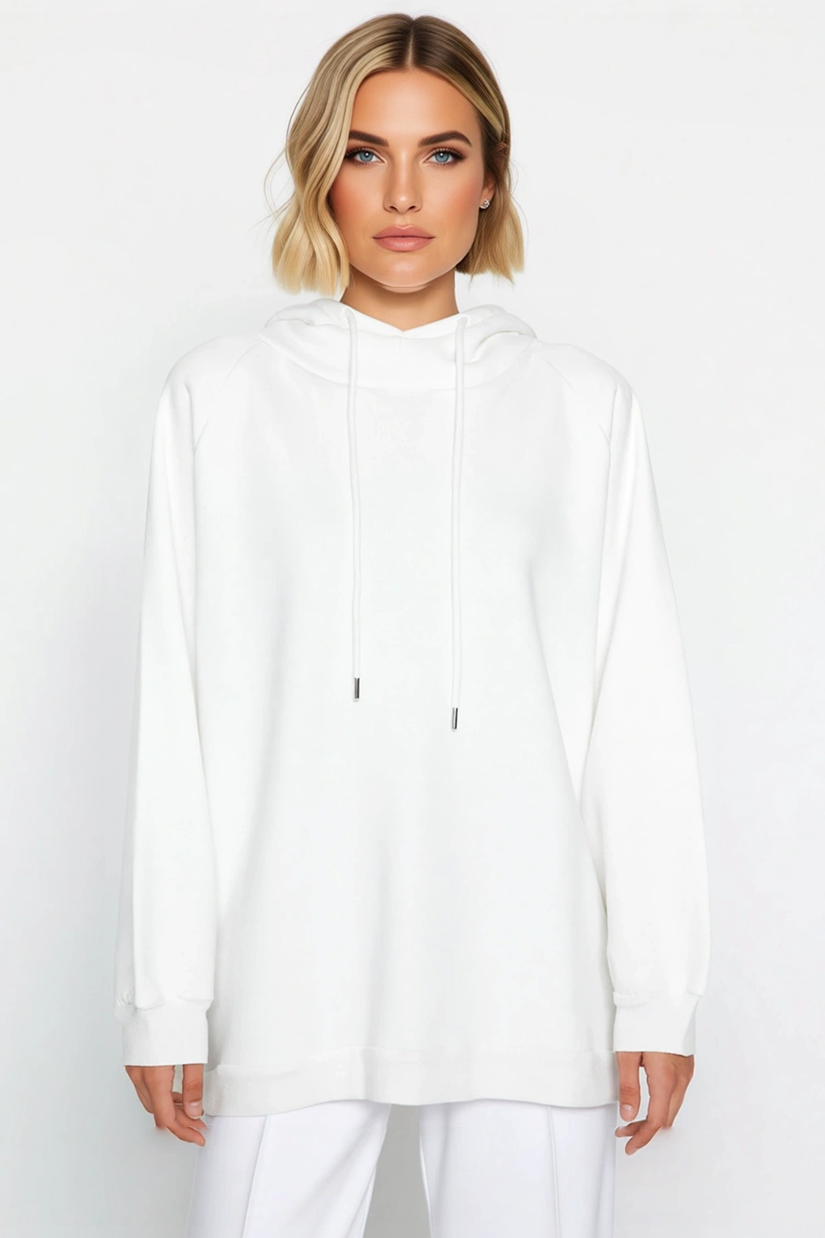 Kadın Kapüşonlu Düşük Kol Uzun Sweatshirt Fonksiyonel Dayanıklı Kaliteli Konforlu Estetik Şık