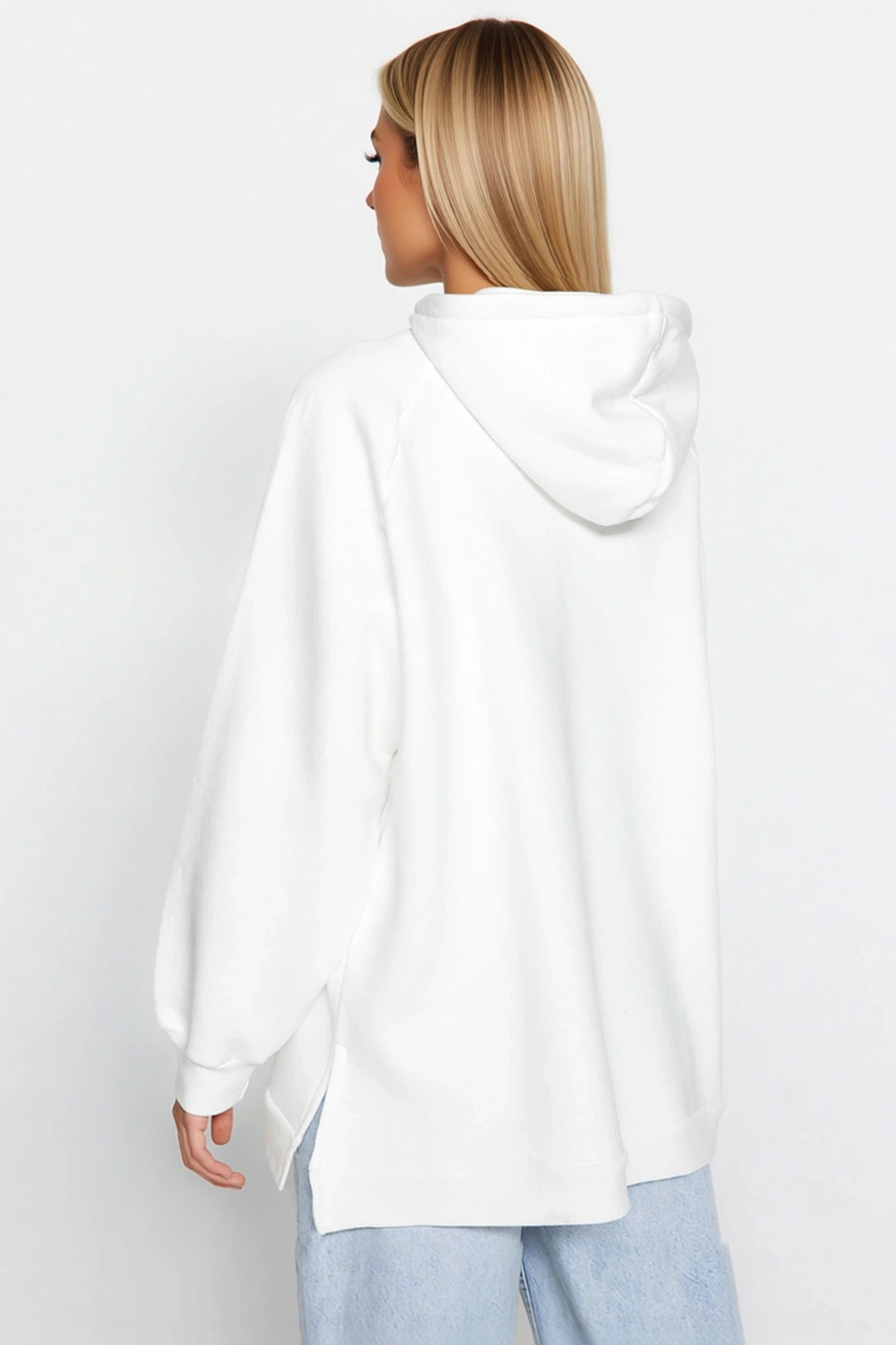 Kadın Kapüşonlu Düşük Kol Uzun Sweatshirt Fonksiyonel Dayanıklı Kaliteli Konforlu Estetik Şık