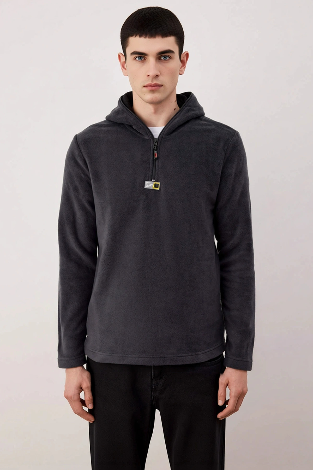 Erkek Kapüşonlu Standart Kol Polar Fermuarlı Sweatshirt Fonksiyonel Dayanıklı Kaliteli Şık