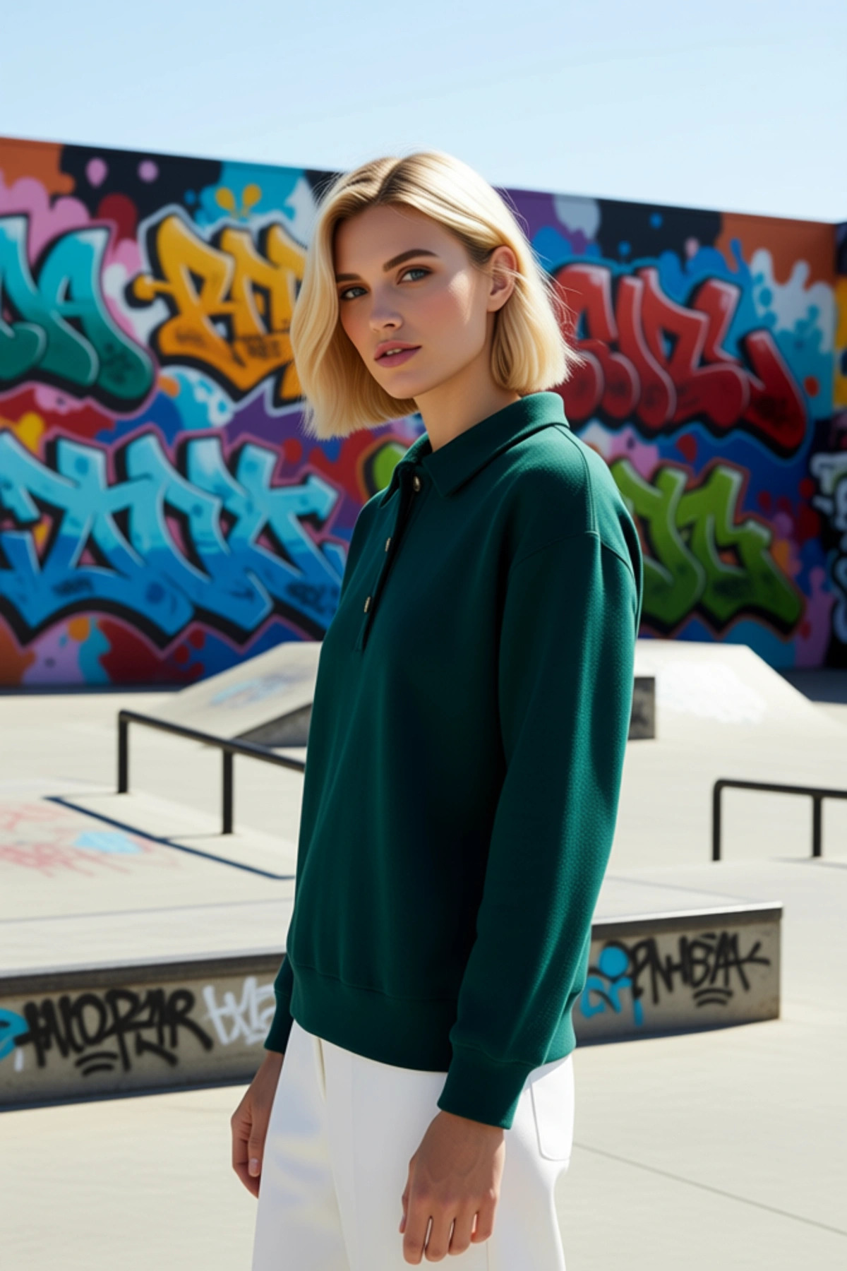 Kadın Polo Yaka Düşük Kol Düğmeli Selanik Triko Regular Kalıp Sweatshirt Fonksiyonel Rahat