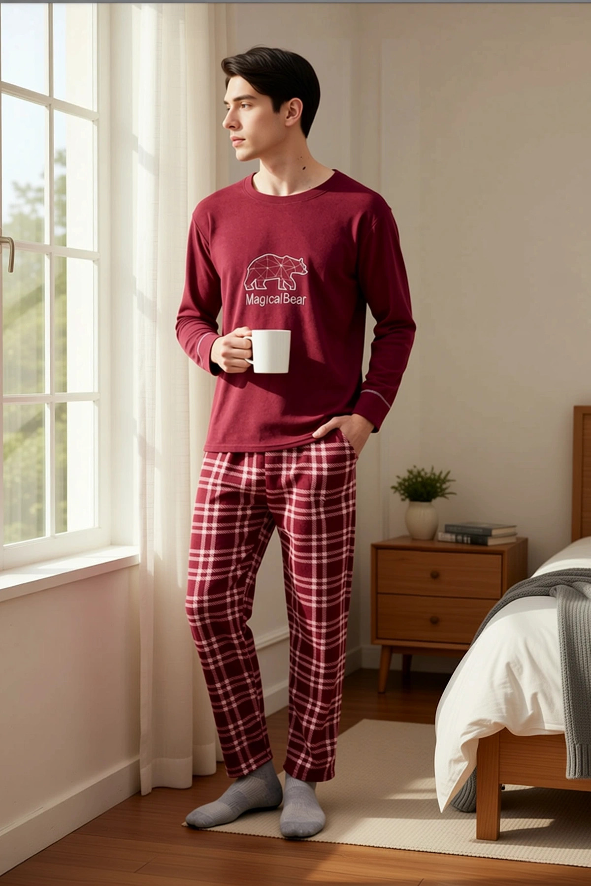 Erkek Regular Kalıp Polar Pijama Takımı Ev giyim Rahat Kalıp Fonksiyonel Dayanıklı Şık