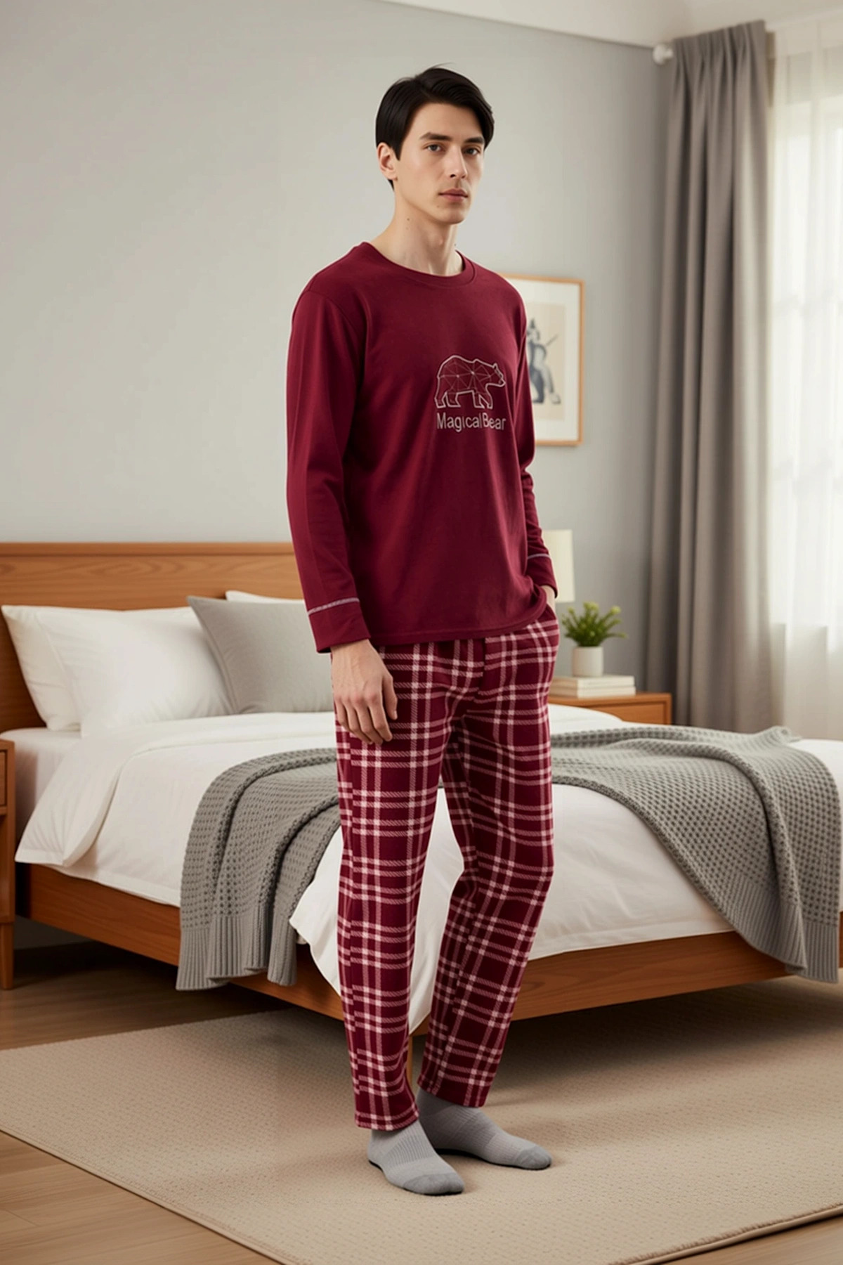 Erkek Regular Kalıp Polar Pijama Takımı Ev giyim Rahat Kalıp Fonksiyonel Dayanıklı Şık