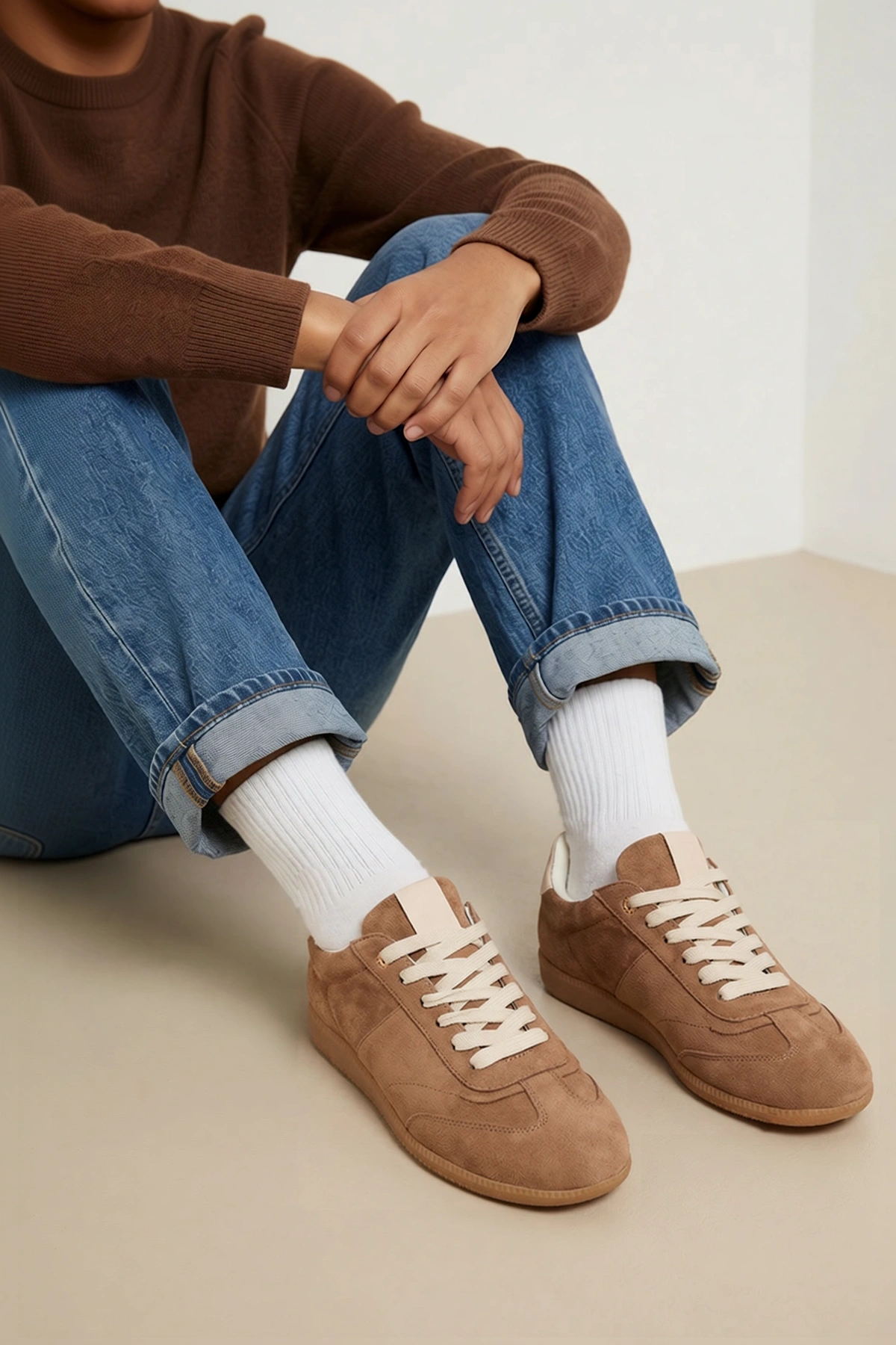 Kadın Nubuk Deri Bağcıklı Sneaker Kısa Topuklu Rahat Günlük Spor Ayakkabı Modern Şık Konforlu Zarif
