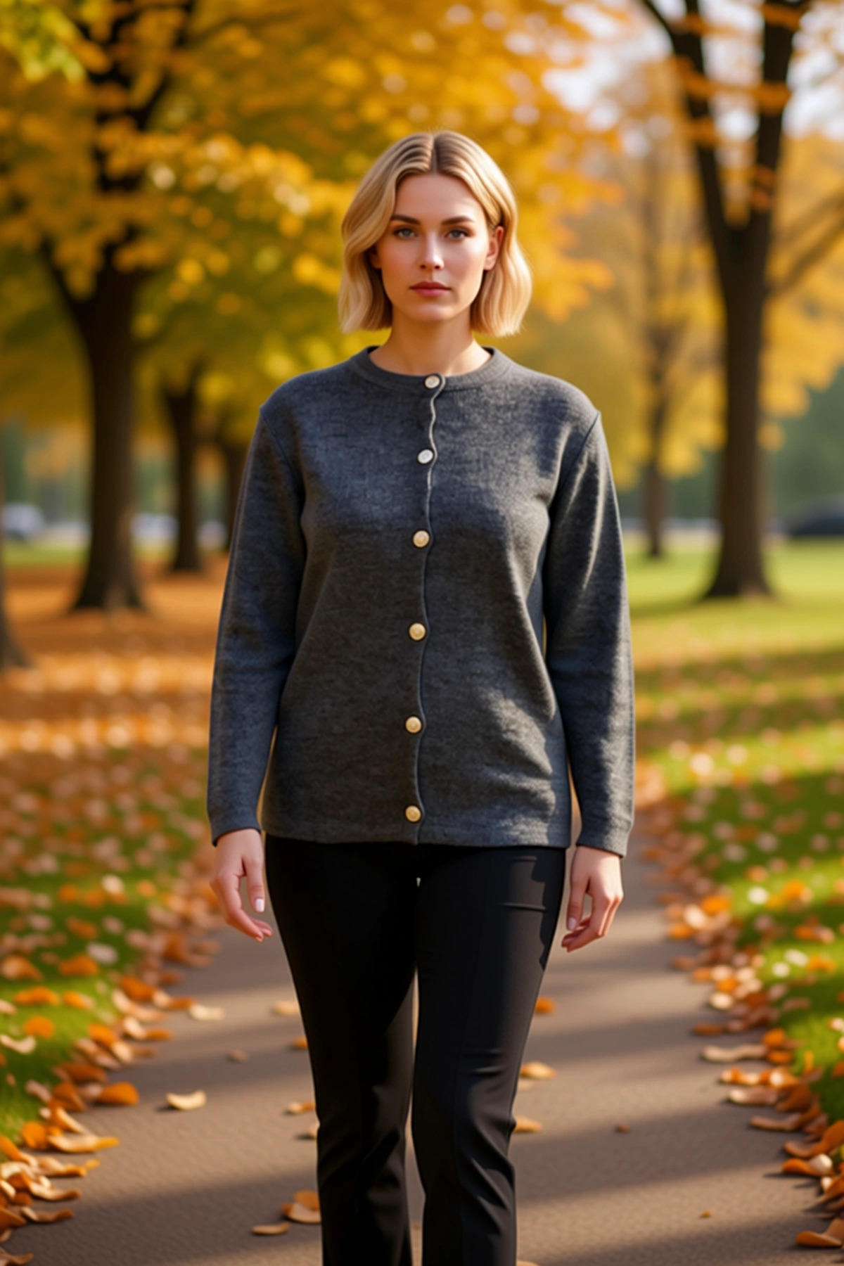 Alternative view of Kadın Düğmeli Bisiklet Yaka Uzun Kollu Regular Fit Triko Hırka Zarif ve Konforlu Günlük Kullanım