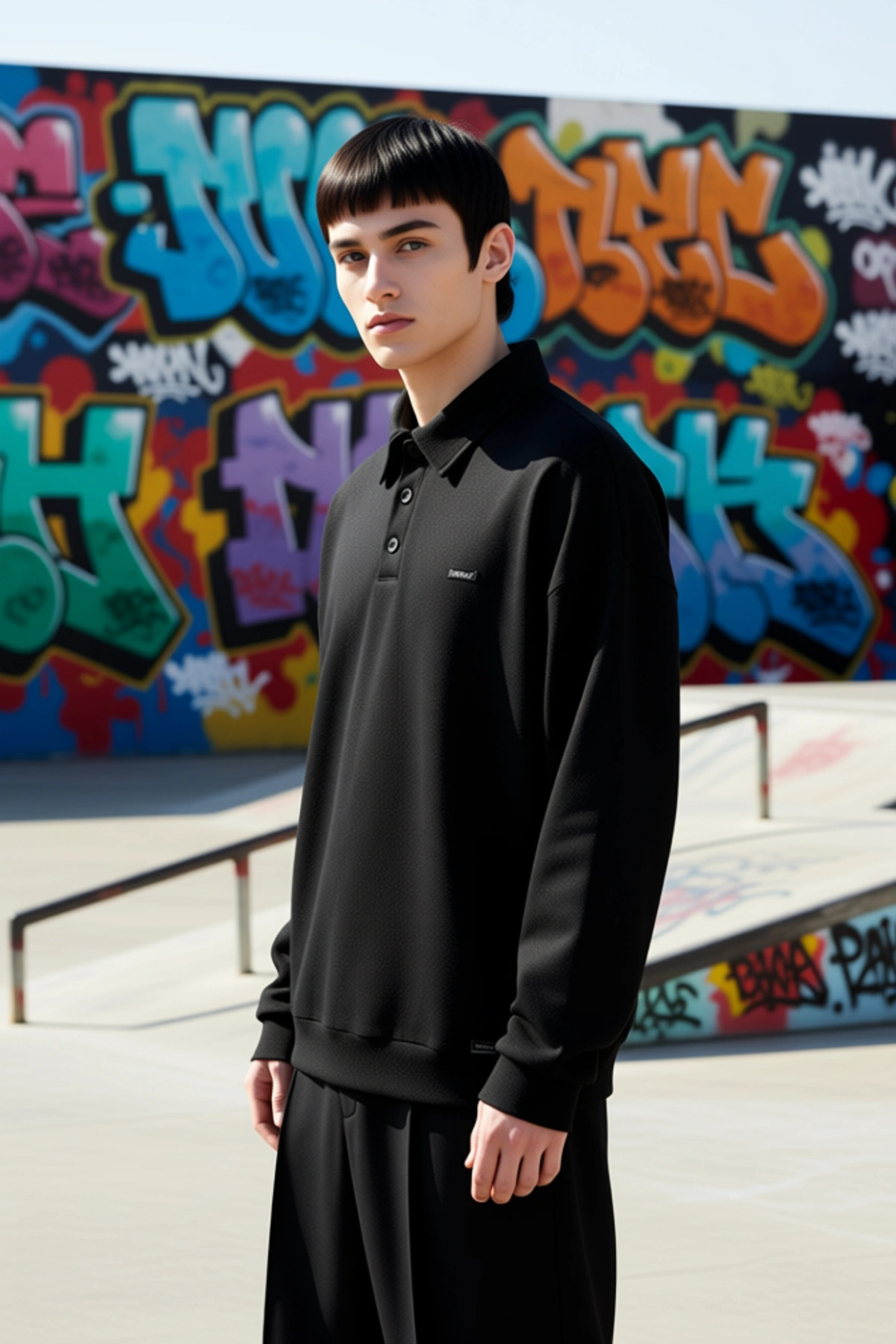 Erkek Polo Yaka Dokulu Oversize Sweatshirt Uzun Kol Fonksiyonel Dayanıklı Kaliteli Estetik