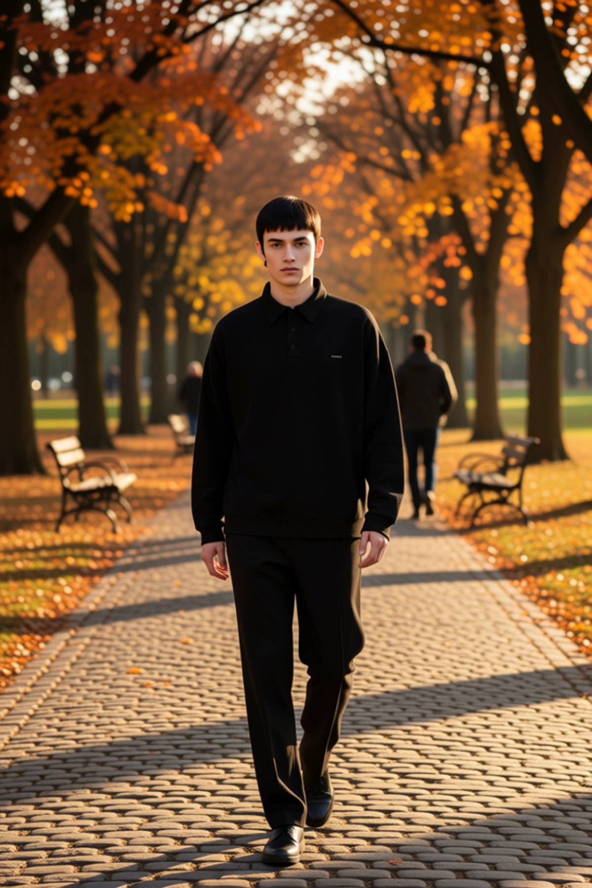 Erkek Polo Yaka Dokulu Oversize Sweatshirt Uzun Kol Fonksiyonel Dayanıklı Kaliteli Estetik