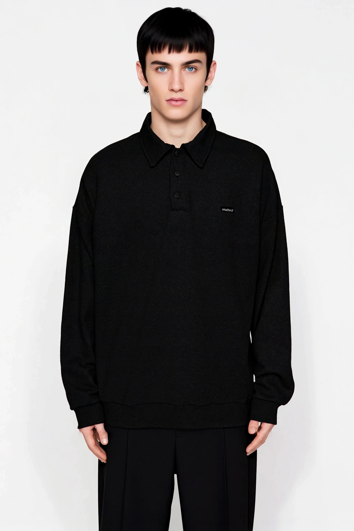 Erkek Polo Yaka Dokulu Oversize Sweatshirt Uzun Kol Fonksiyonel Dayanıklı Kaliteli Estetik