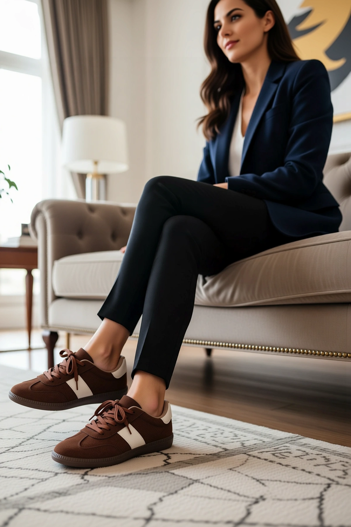 Kadın Retro Stil Nubuk Bağcıklı Spor Ayakkabı Renk Bloklu Desen Rahat Günlük Sneaker Modern Şık