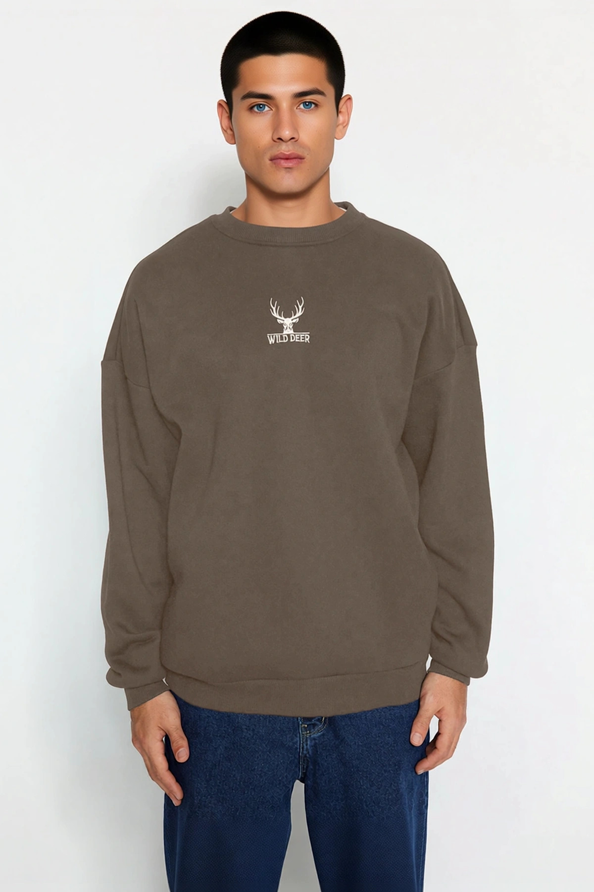 Erkek Bisiklet Yaka Standart Kol Oversize Kalıp Hayvan Desenli Sweatshirt Fonksiyonel Spor