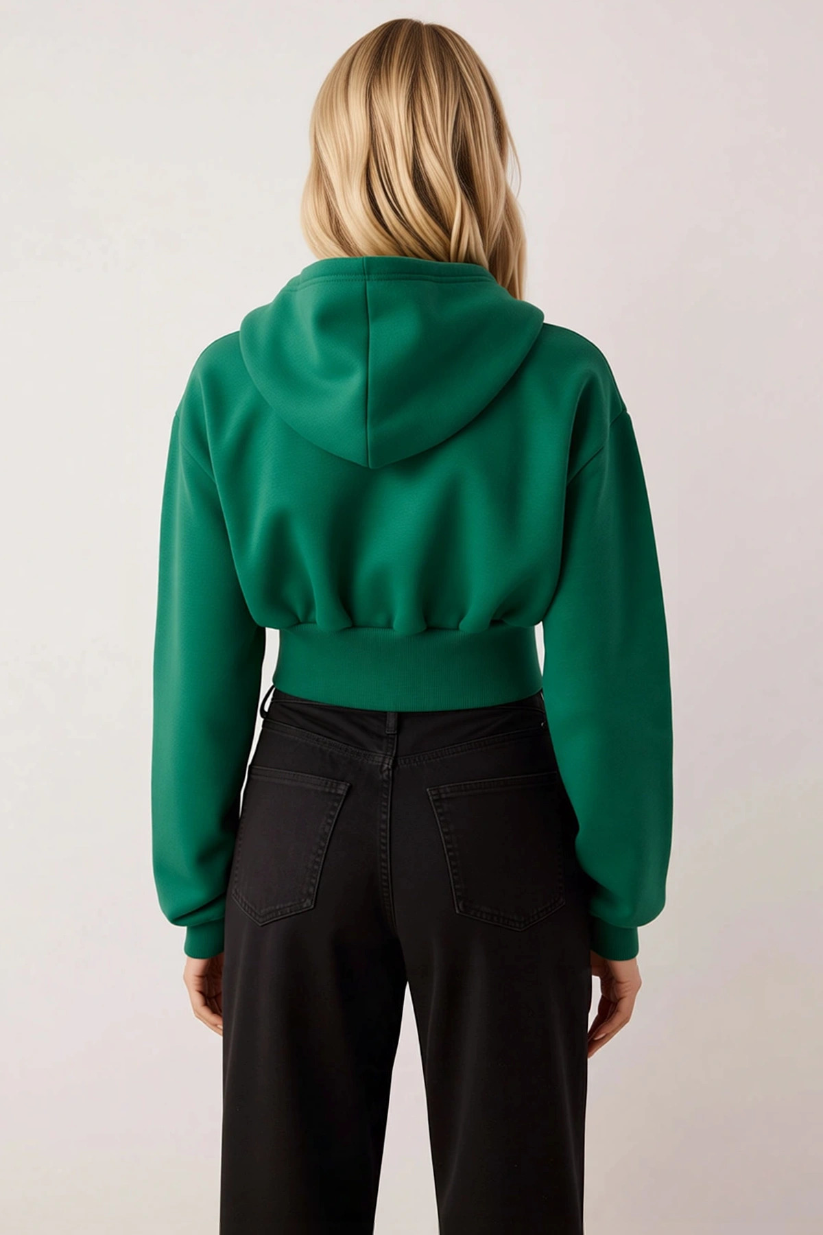 Kadın Kapüşonlu Düşük Kol Fitted Fermuarlı Örme Sweatshirt Fonksiyonel Dayanıklı Kaliteli Şık