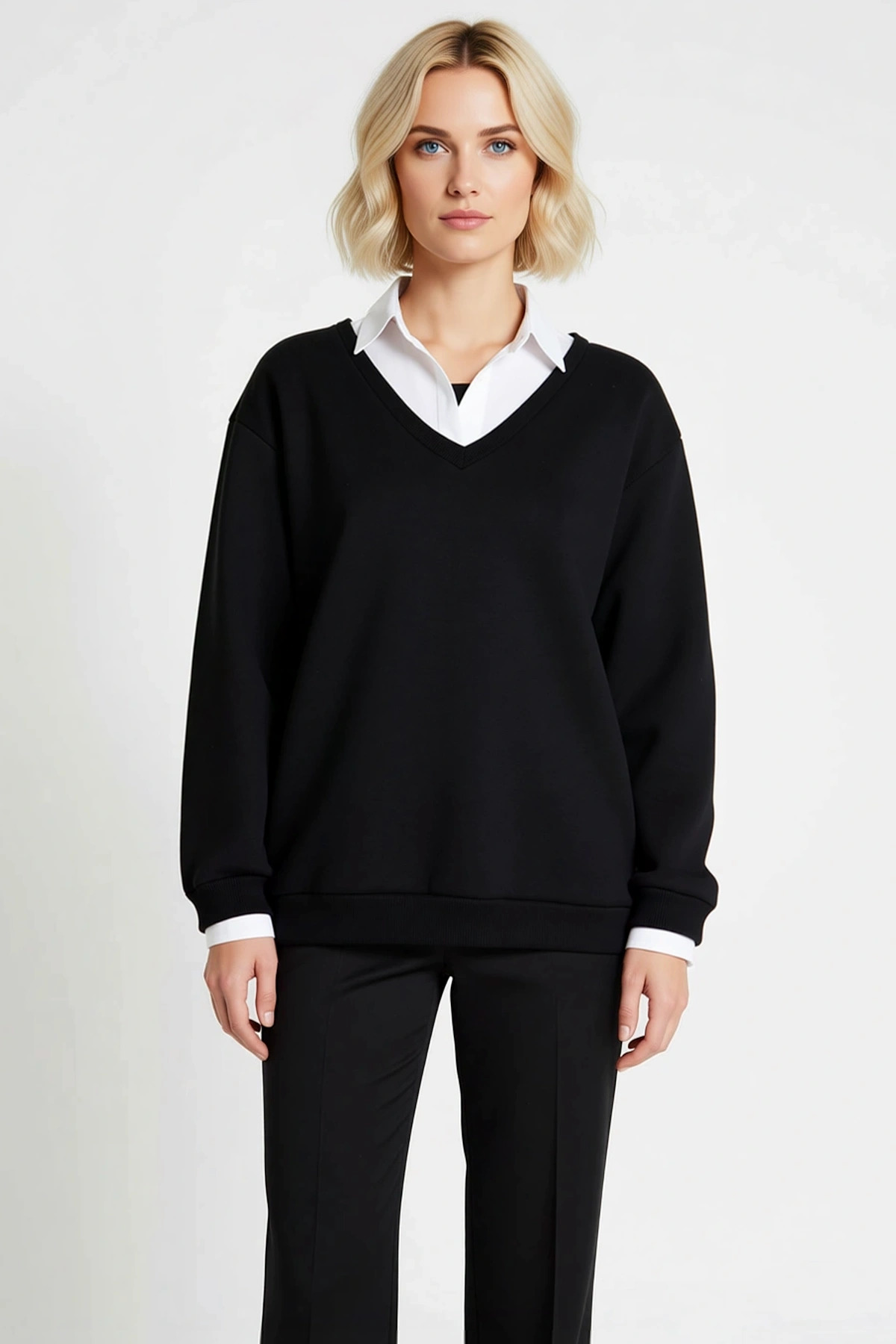Kadın Polo Yaka Standart Kol Düz Desen Sweatshirt Fonksiyonel Dayanıklı Kaliteli Konforlu Şık