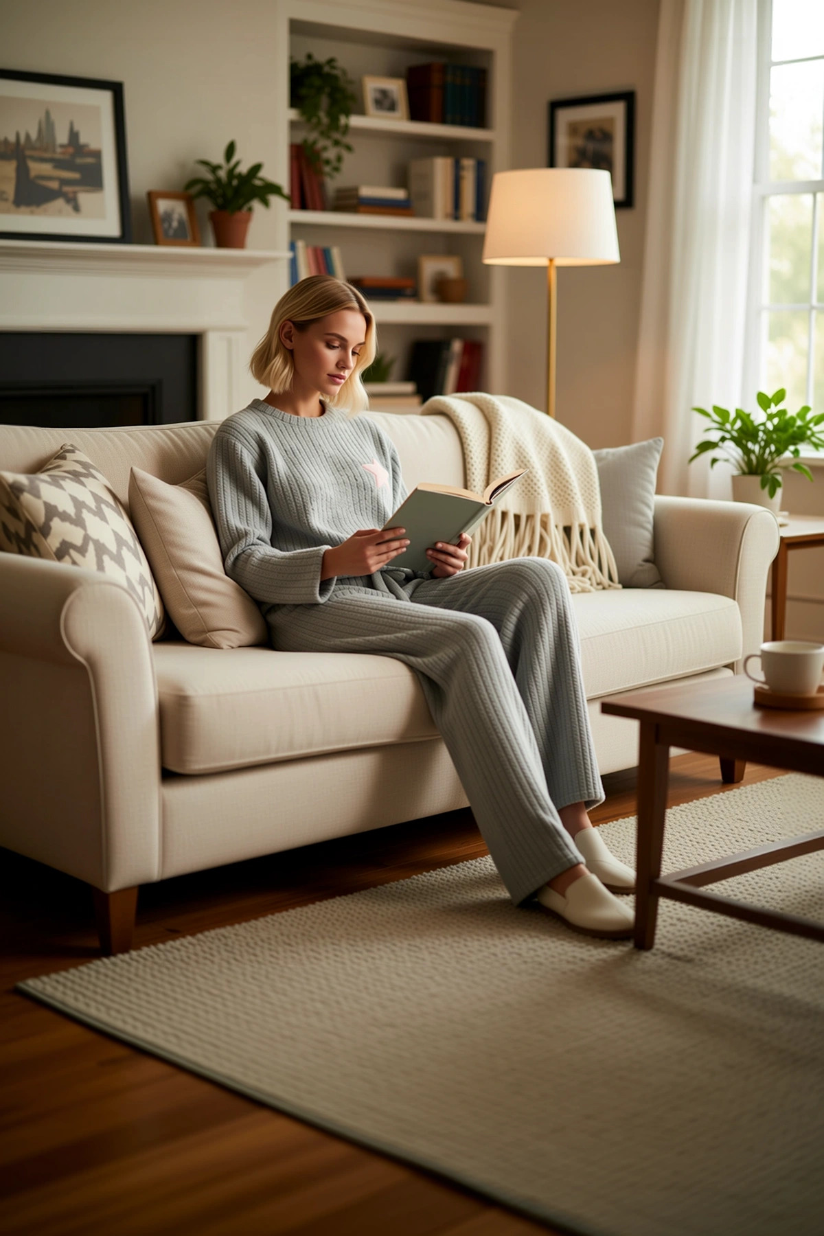 Kadın Bisiklet Yaka Standart Kol Bol Kalıp Wellsoft Örme Pijama Takımı Spor