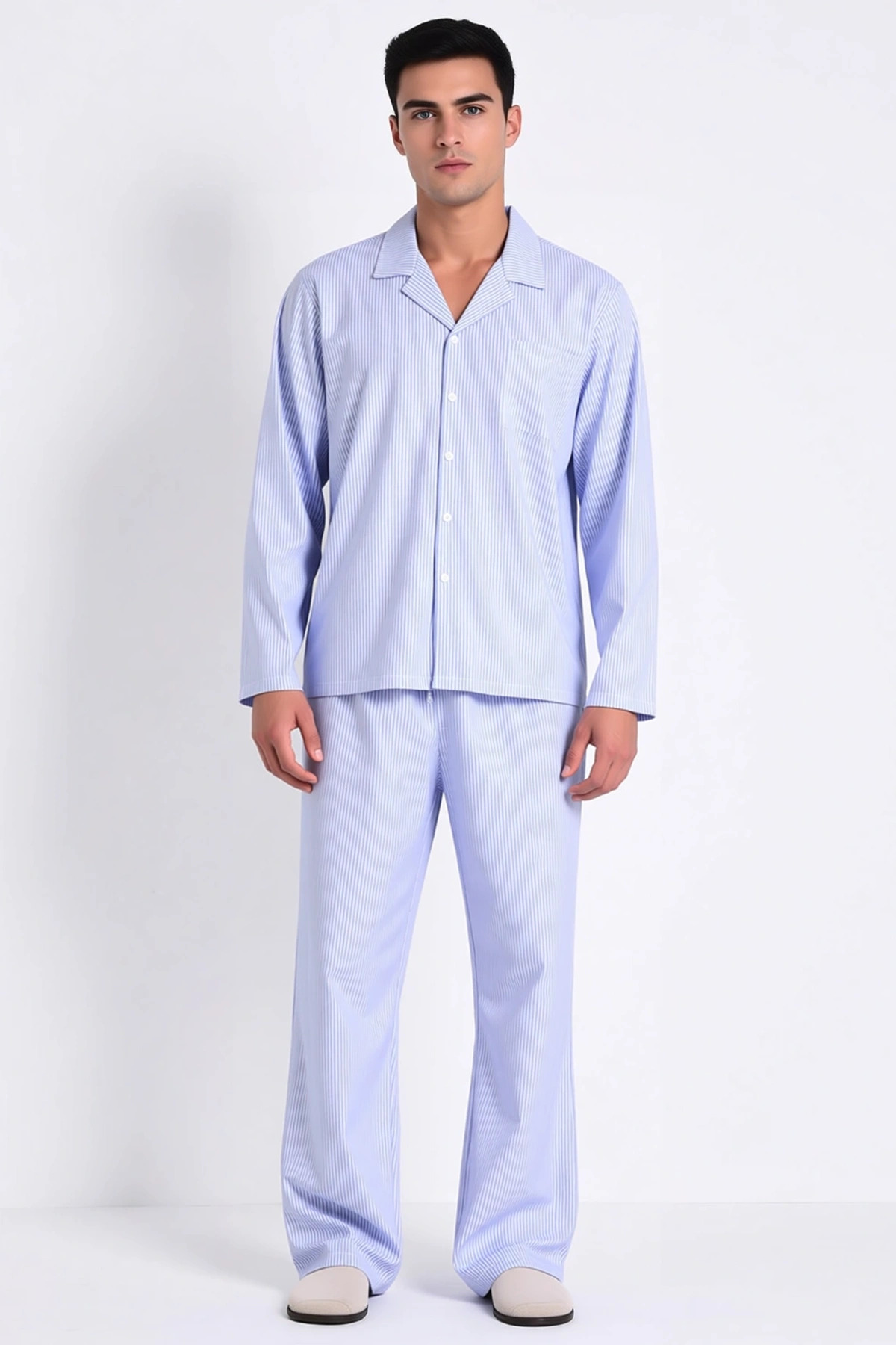 Erkek Gömlek Yaka Standart Kol Regular Kalıp Dokuma Pijama Takımı Fonksiyonel Dayanıklı Şık