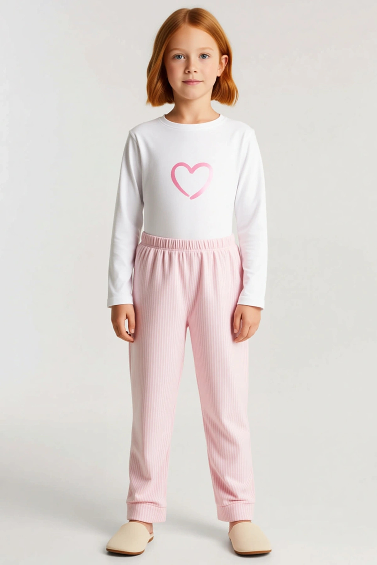 Kız Çocuk Bisiklet Yaka Standart Kol Uzun Kol Regular Kalıp Örme Baskılı Pijama Takımı Estetik