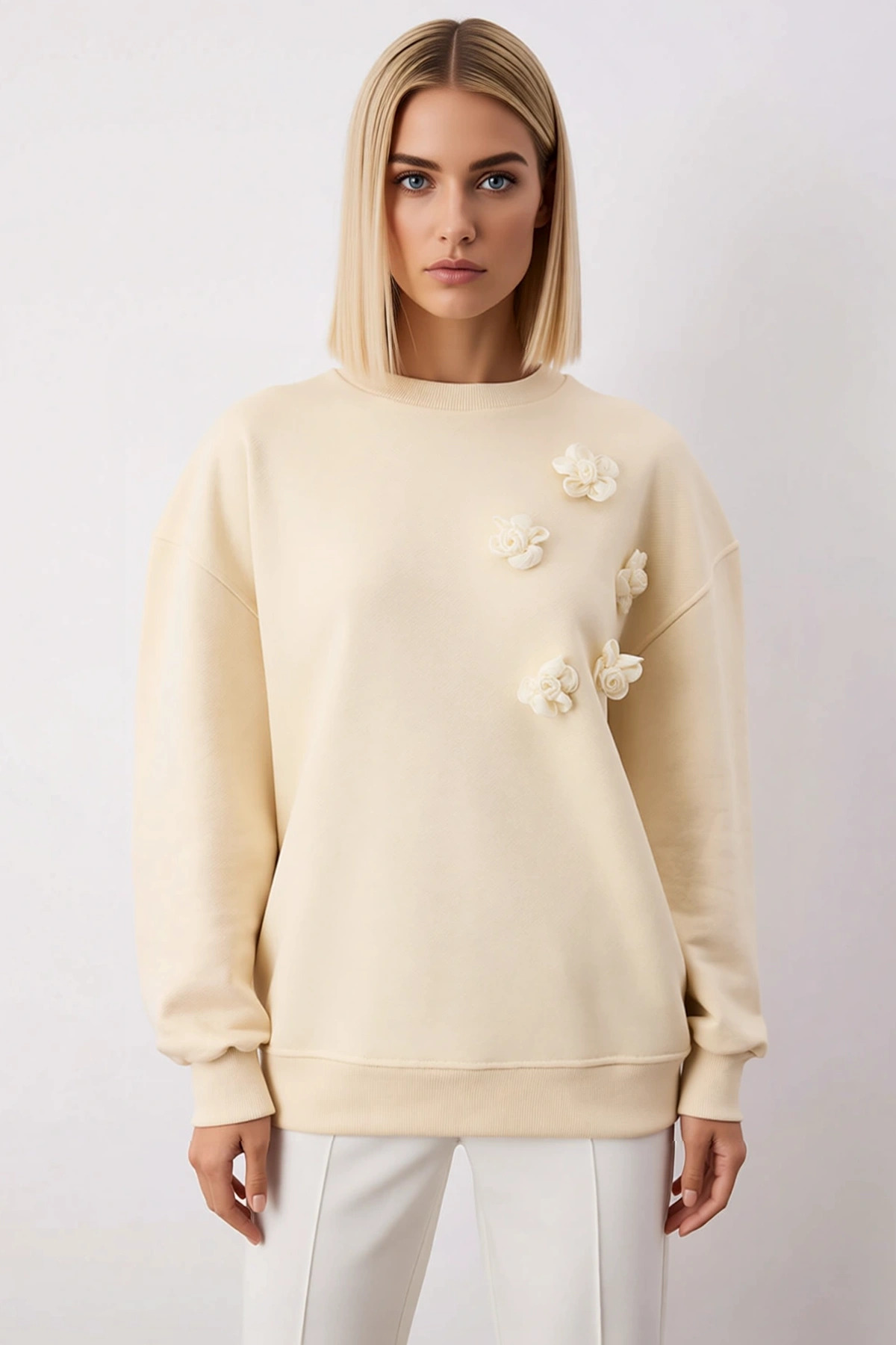 Kadın Bisiklet Yaka Düşük Kol Uzun Kollu Örme Sweatshirt Fonksiyonel Dayanıklı Kaliteli Şık