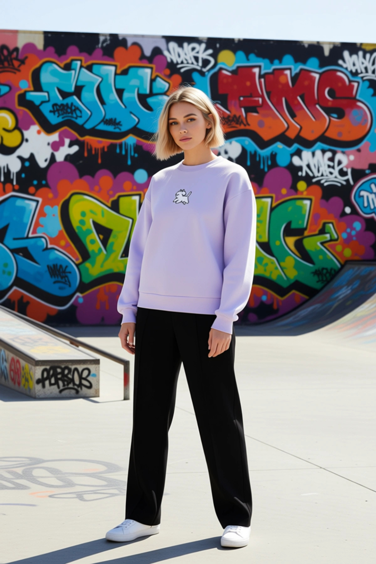 Kadın Bisiklet Yaka Düşük Kol Nakışlı Regular Kalıp Sweatshirt Fonksiyonel Dayanıklı Rahat