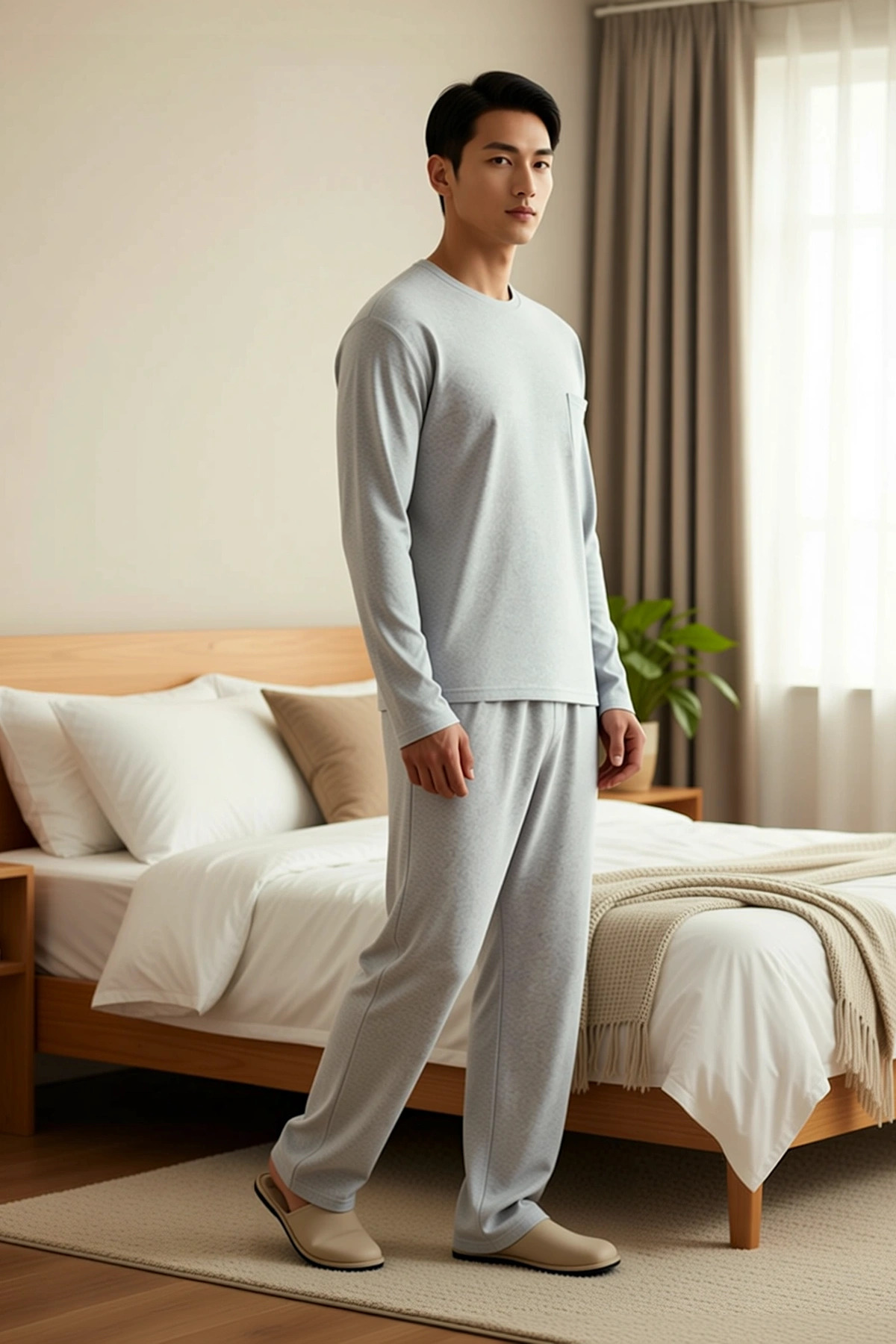 Erkek Bisiklet Yaka Standart Kol Uzun Kollu Regular Fit Örme Pijama Takımı Fonksiyonel Şık