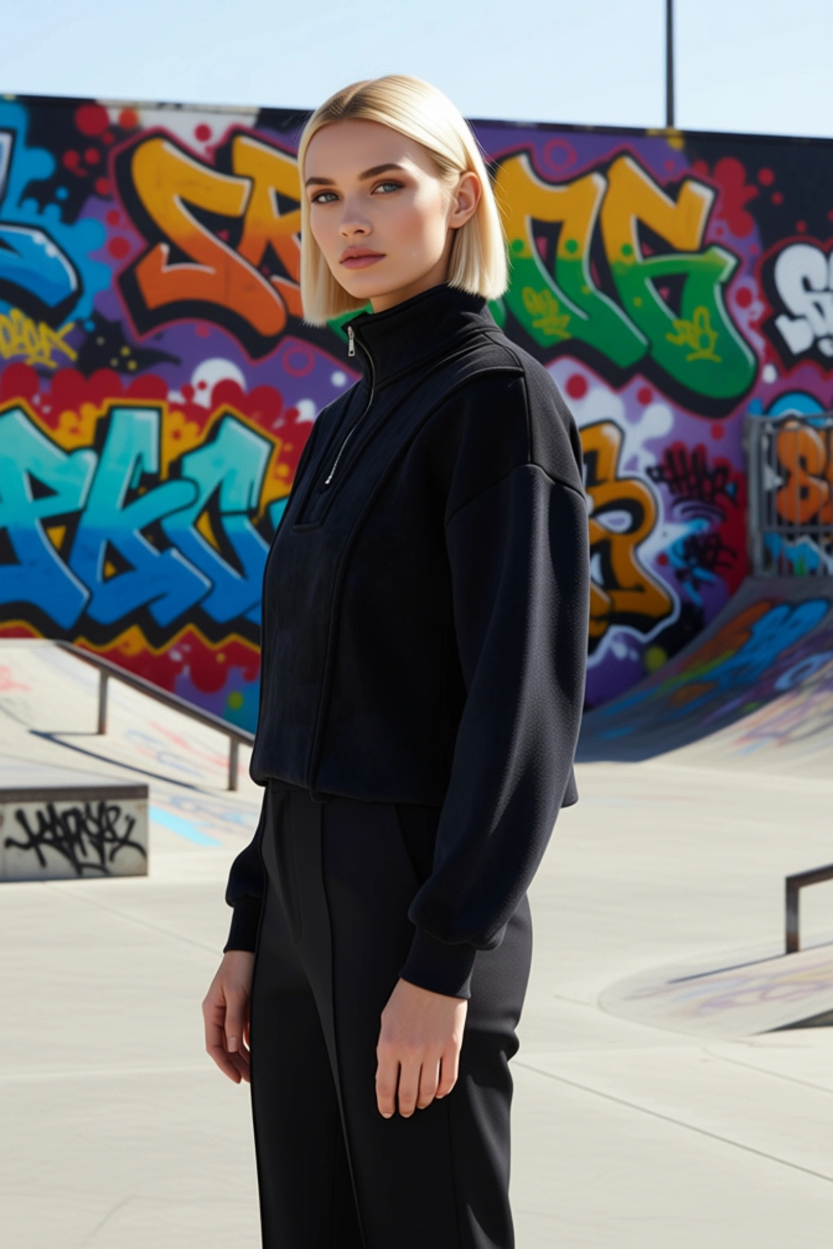 Kadın Dik Yaka Düşük Kol Fermuar Detaylı Crop Sweatshirt Fonksiyonel Dayanıklı Kaliteli Şık