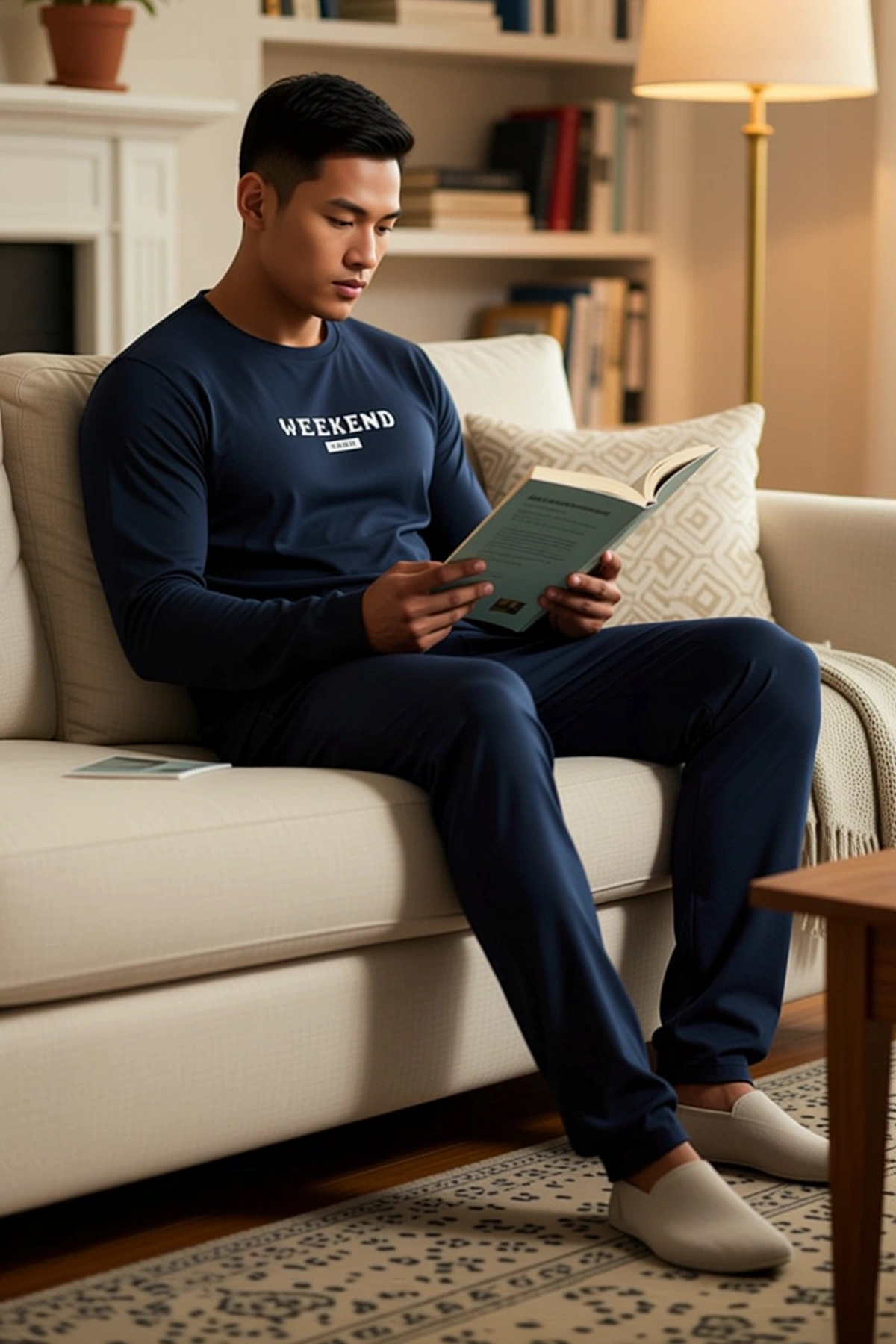 Erkek Regular Fit Bisiklet Yaka Uzun Kol Baskılı Örme Büyük Beden Pijama Takımı %100 Pamuk