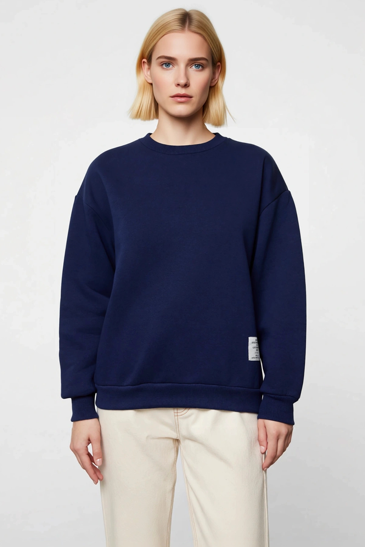 Kadın Bisiklet Yaka Düşük Kol Uzun Kollu Regular Kalıp Örme Sweatshirt Fonksiyonel Estetik