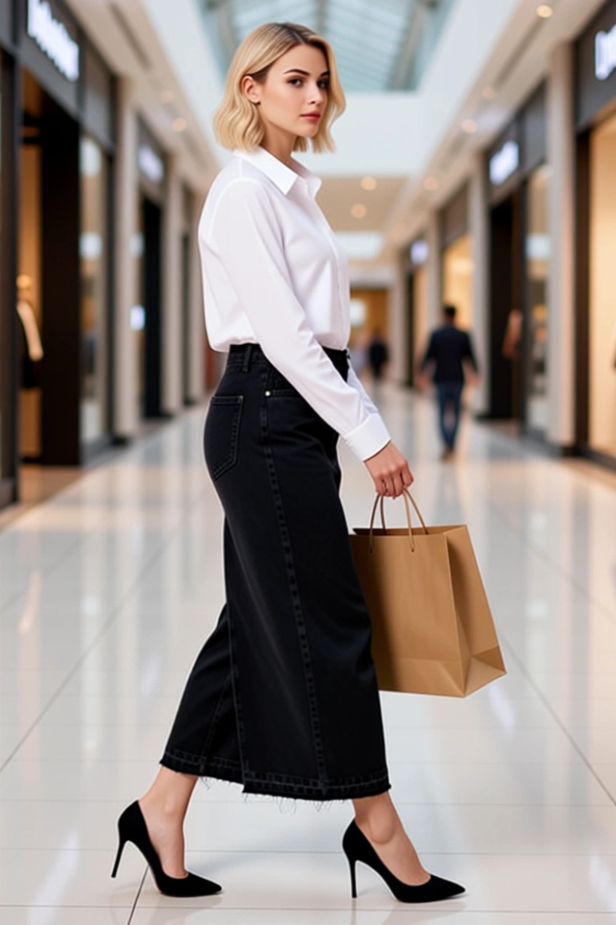 Kadın %100 Pamuk A line Maxi Yırtmaçlı Denim Etek Fonksiyonel Dayanıklı Kaliteli Konforlu Şık