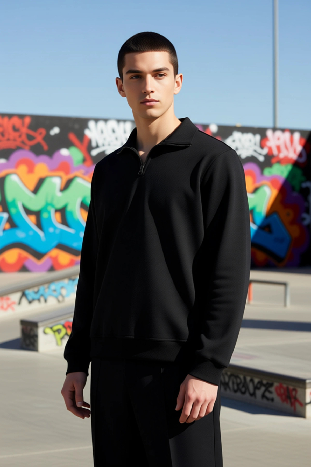 Erkek Dik Yaka Standart Kol Regular Kalıp Sweatshirt Fonksiyonel Dayanıklı Kaliteli Modern