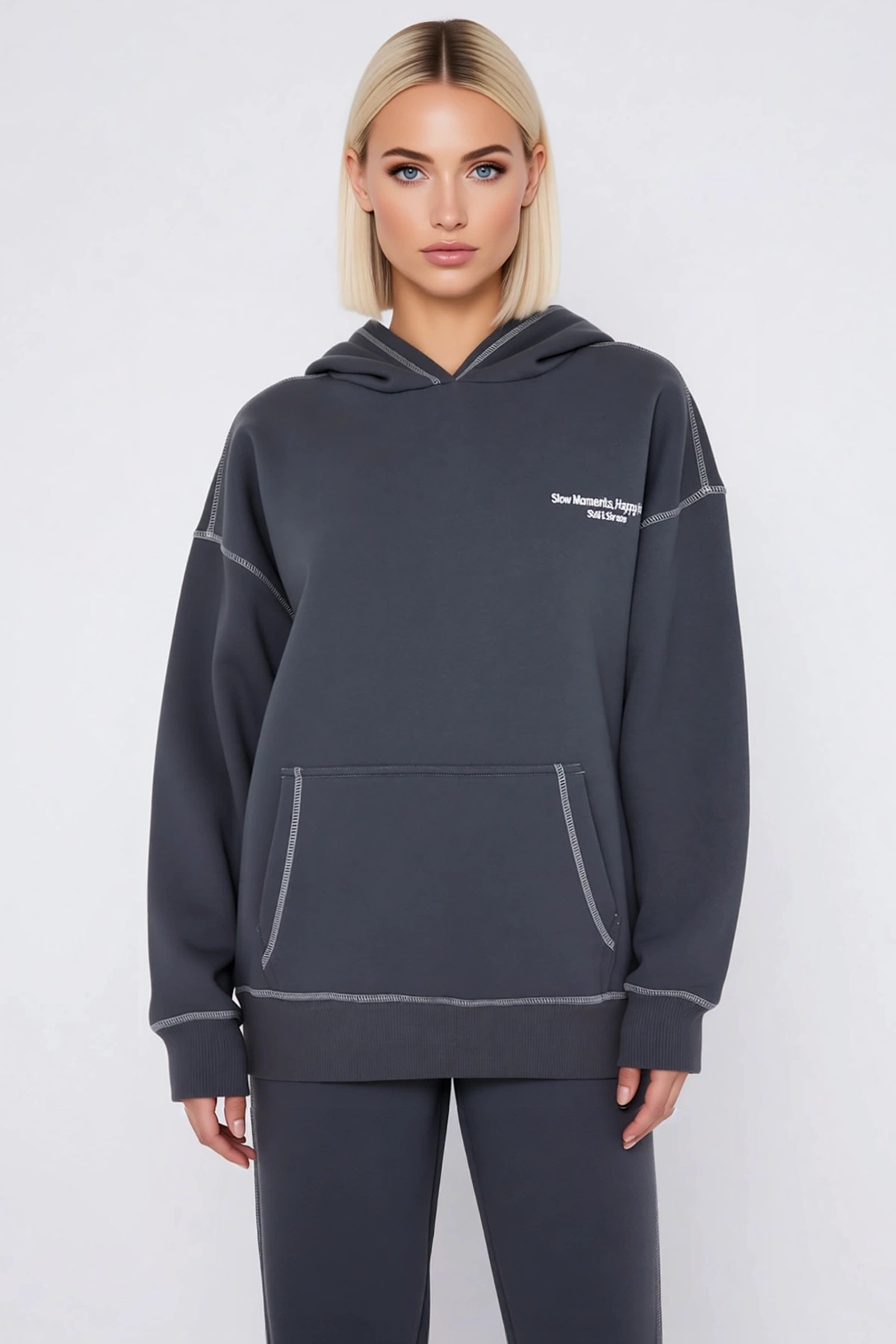 Kadın Kapüşonlu Düşük Kol Uzun Kollu Oversize Kalıp %100 Pamuk Sweatshirt Fonksiyonel Spor