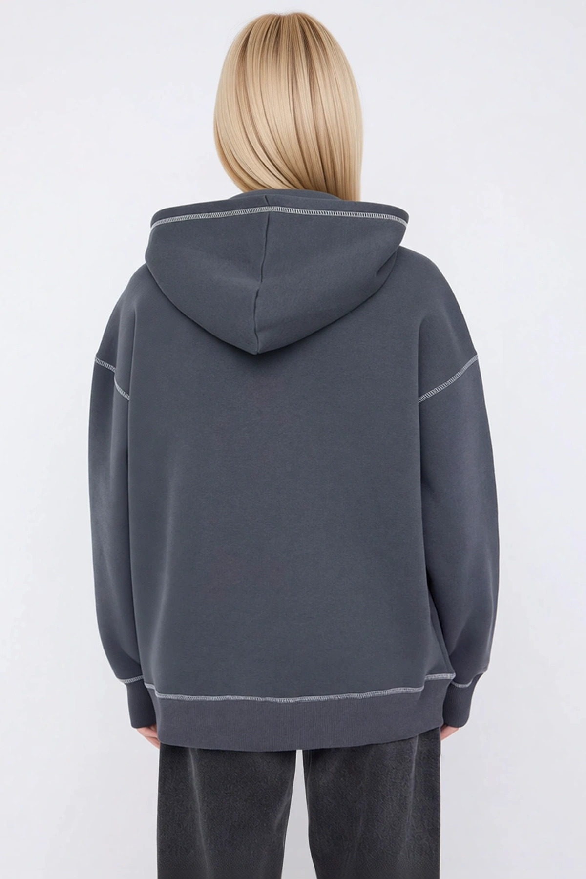 Kadın Kapüşonlu Düşük Kol Uzun Kollu Oversize Kalıp %100 Pamuk Sweatshirt Fonksiyonel Spor