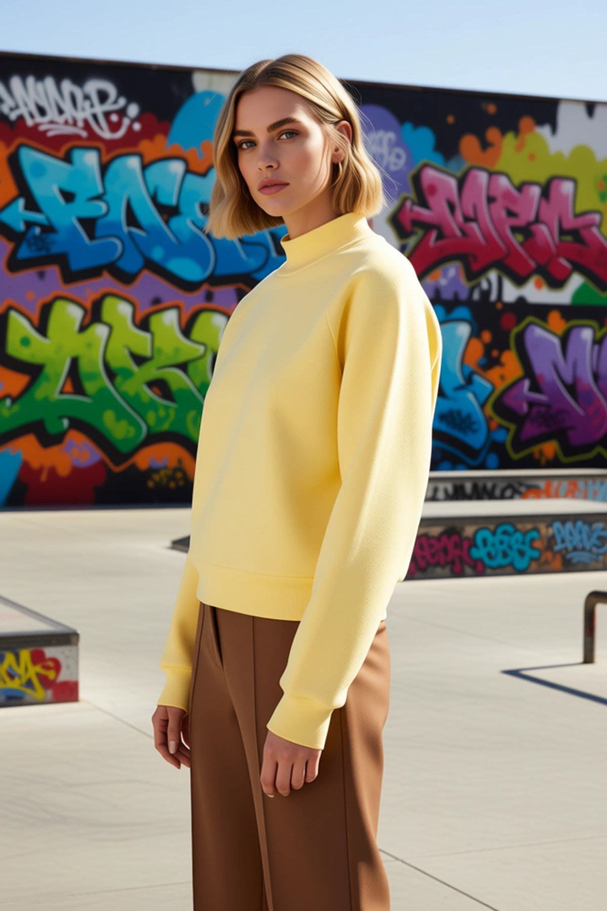 Kadın Dik Yaka Reglan Kol Oversize Kalın İçi Polarlı Örme Sweatshirt Fonksiyonel Dayanıklı