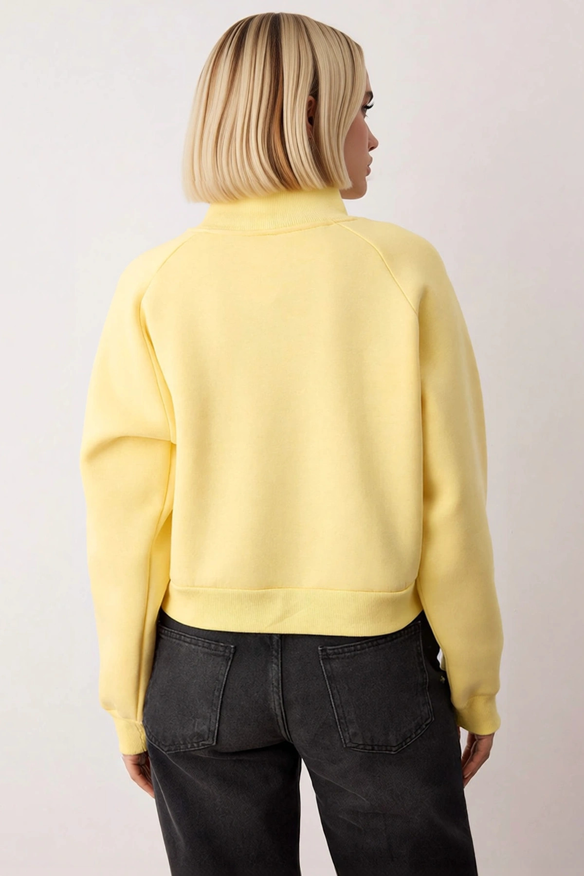 Kadın Dik Yaka Reglan Kol Oversize Kalın İçi Polarlı Örme Sweatshirt Fonksiyonel Dayanıklı