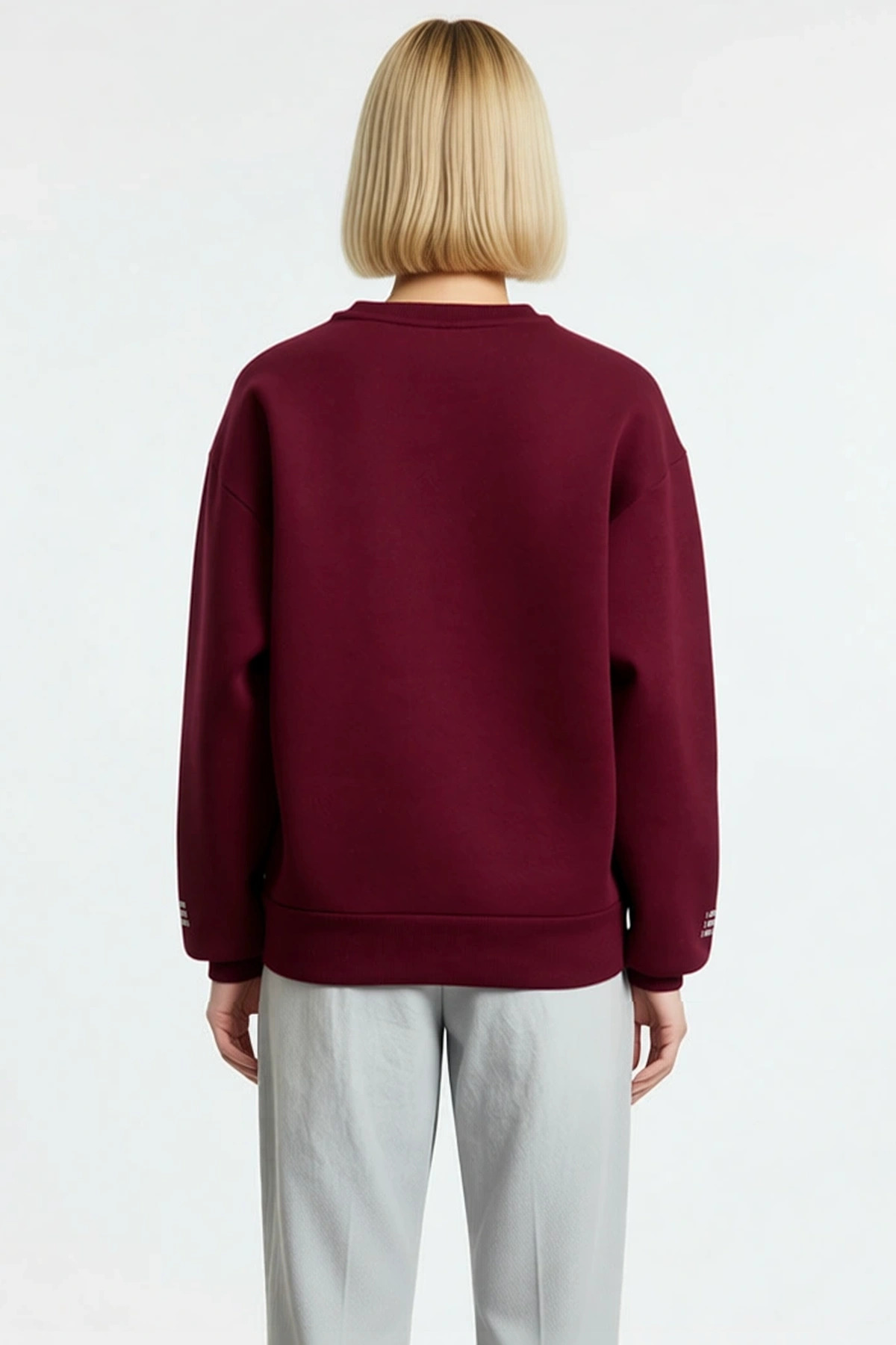 Kadın Bisiklet Yaka Düşük Kol Nakışlı Regular Kalıp Sweatshirt Fonksiyonel Dayanıklı Rahat