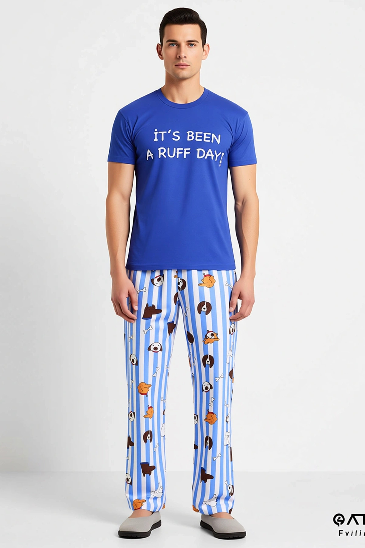 Erkek Bisiklet Yaka Kısa Kol Regular Kalıp Süprem Hayvan Desenli Pijama Takımı