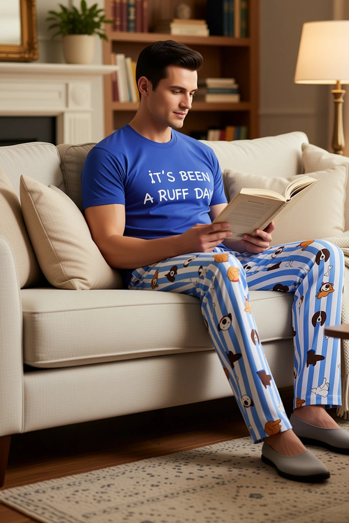 Erkek Bisiklet Yaka Kısa Kol Regular Kalıp Süprem Hayvan Desenli Pijama Takımı