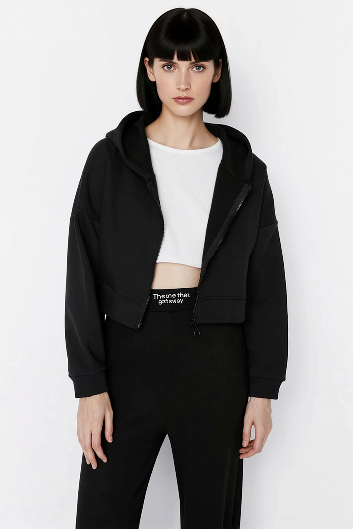 Kadın Kapüşonlu Fermuarlı Düşük Kol Örme Sweatshirt Fonksiyonel Dayanıklı Kaliteli Estetik