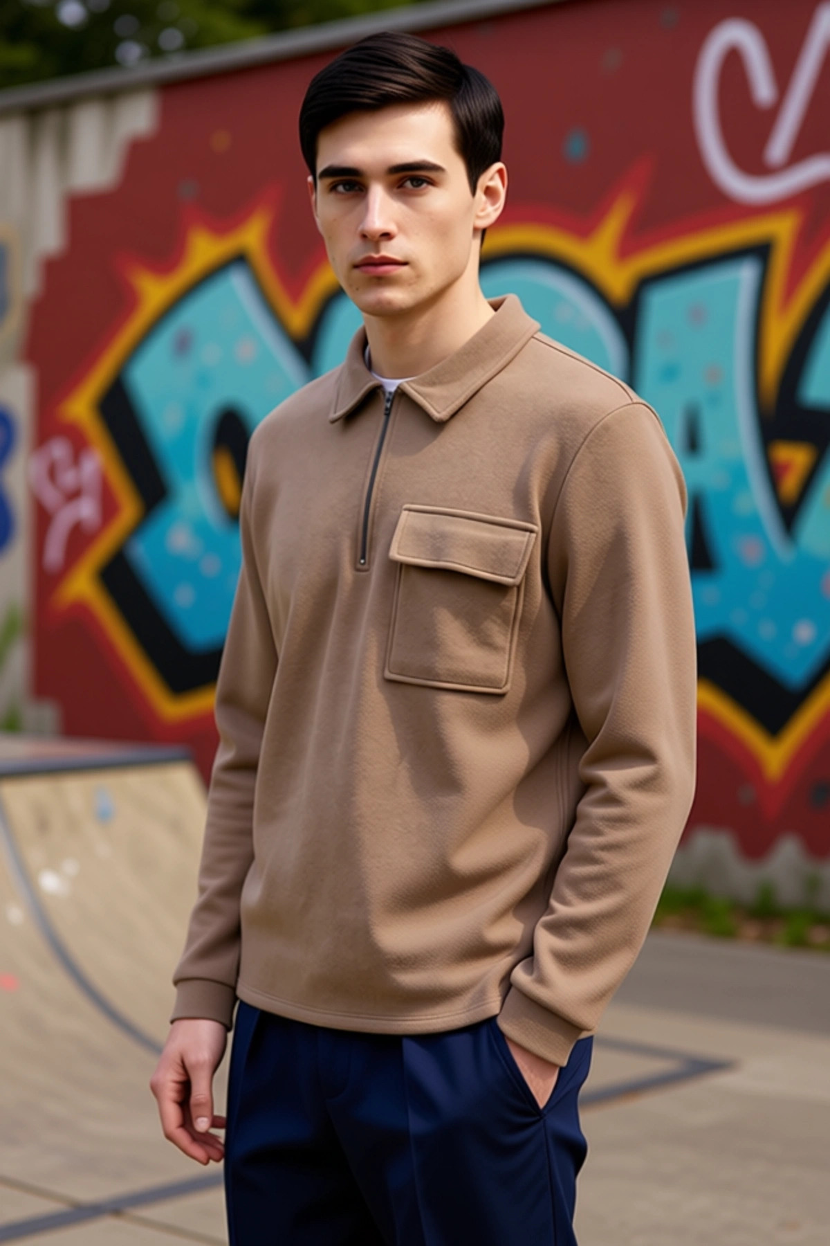 Erkek Polo Yaka Fermuarlı Cep Detaylı %100 Pamuk Sweatshirt Fonksiyonel Dayanıklı Kaliteli
