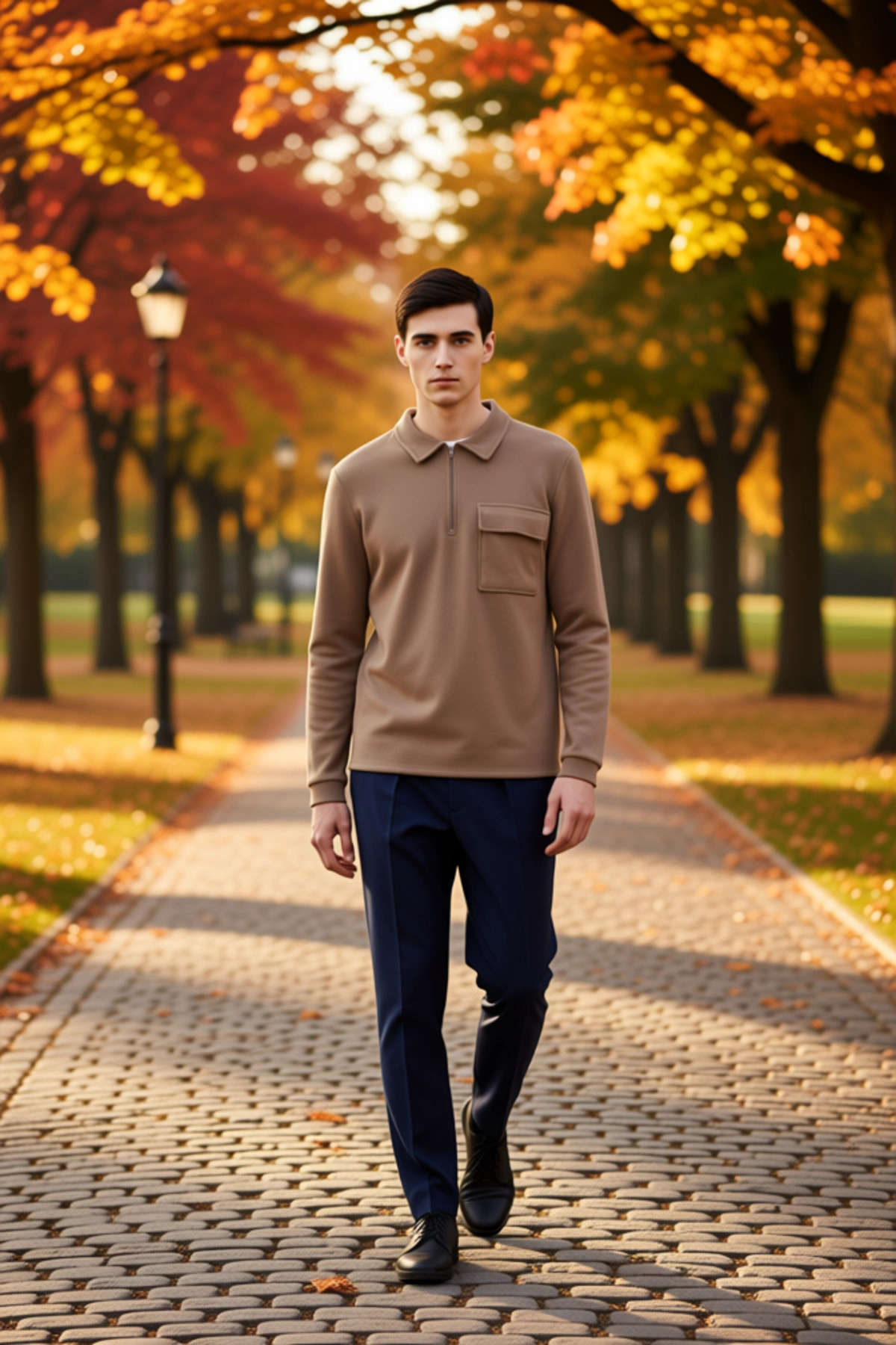 Erkek Polo Yaka Fermuarlı Cep Detaylı %100 Pamuk Sweatshirt Fonksiyonel Dayanıklı Kaliteli