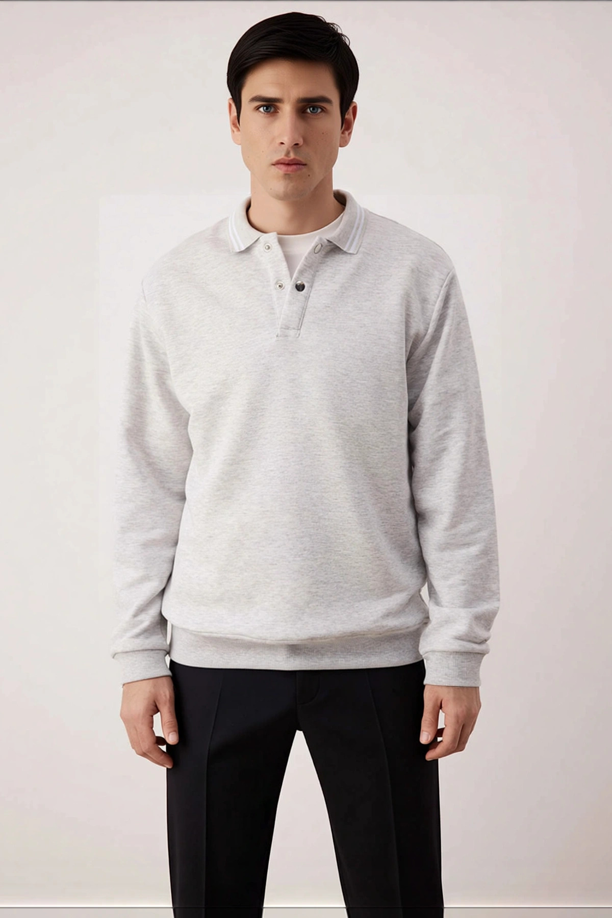 Erkek Polo Yaka Standart Kol Regular Kalıp Örme Sweatshirt Fonksiyonel Dayanıklı Kaliteli Şık
