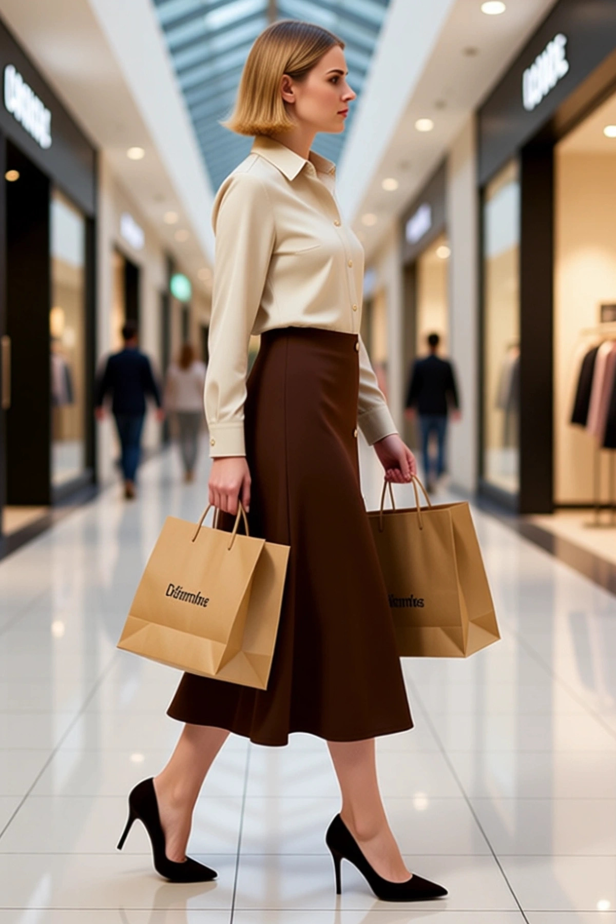 Kadın Yüksek Bel Düğmeli Midi Etek A Kesim %100 Polyester Fonksiyonel Dayanıklı Kaliteli Şık