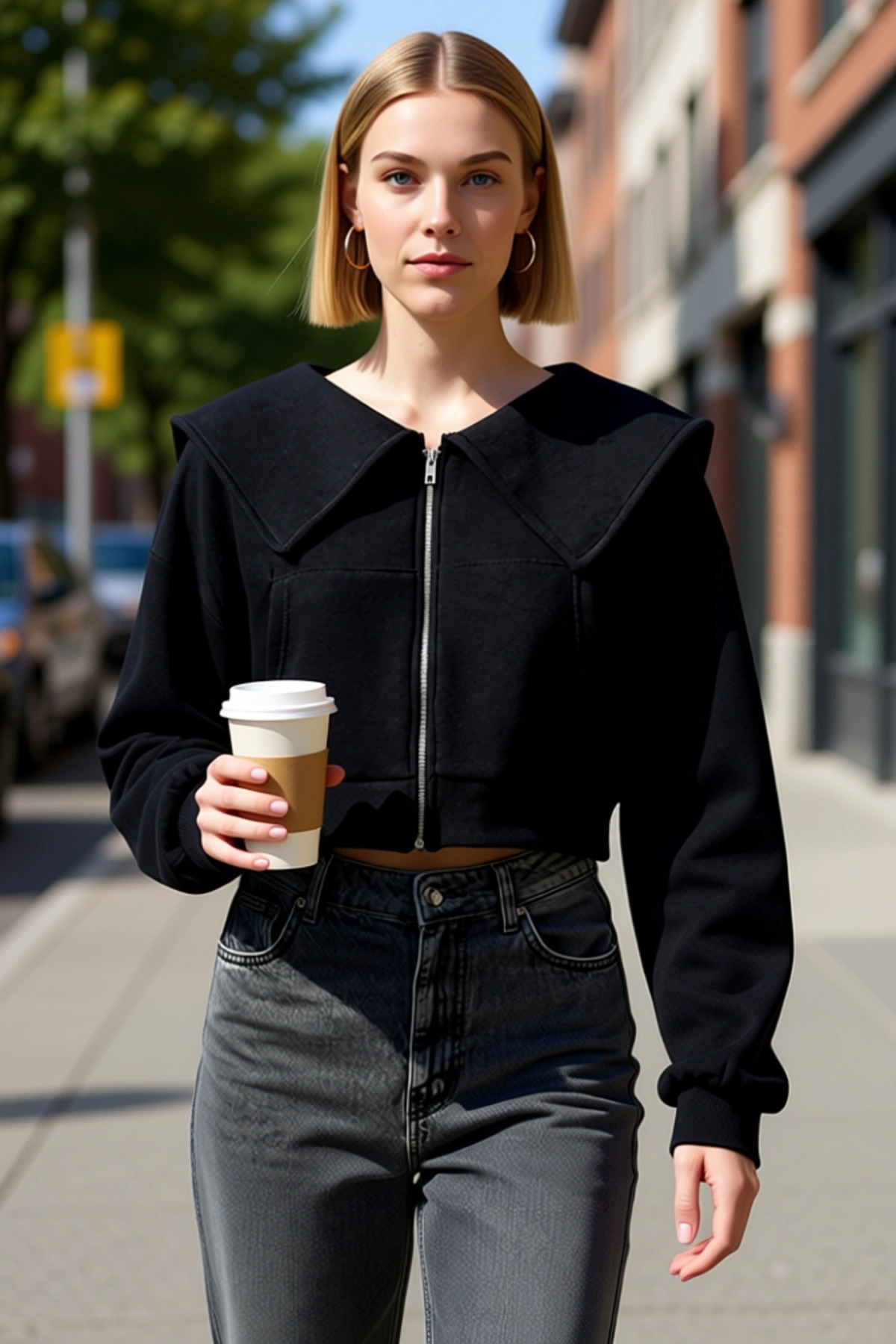 Alternative view of Kadın Polo Yaka Düşük Kol Fermuarlı Örme Sweatshirt 0 Pamuk Fonksiyonel Dayanıklı Rahat